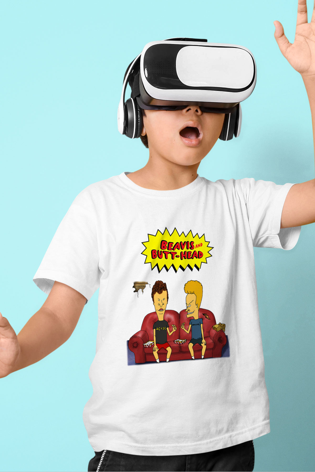Beavis and Butthead Baskılı Beyaz Unisex Çocuk Tişört
