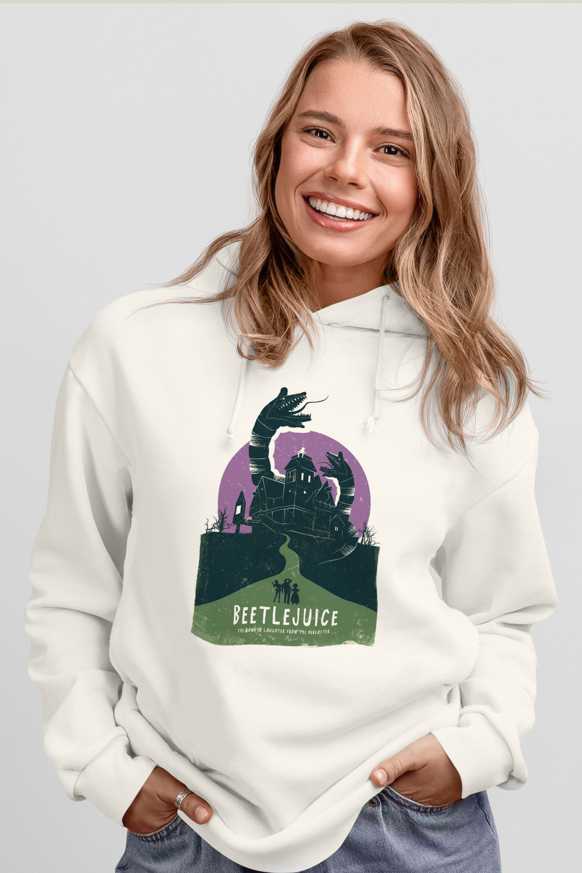 Beetlejuice Beterböcek Beyaz Unisex Kapşonlu Sweatshirt
