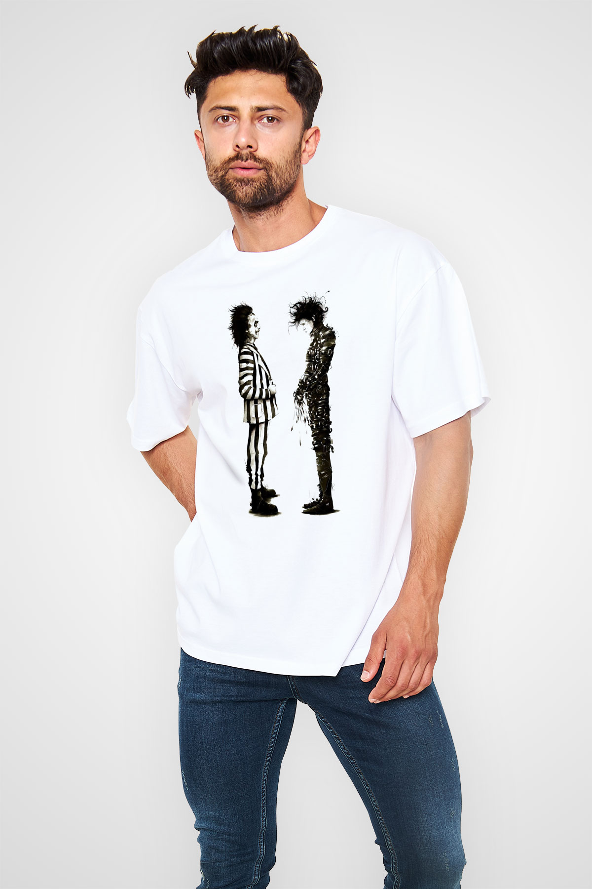 Beetlejuice Beterböcek Beyaz Unisex Oversize Tişört