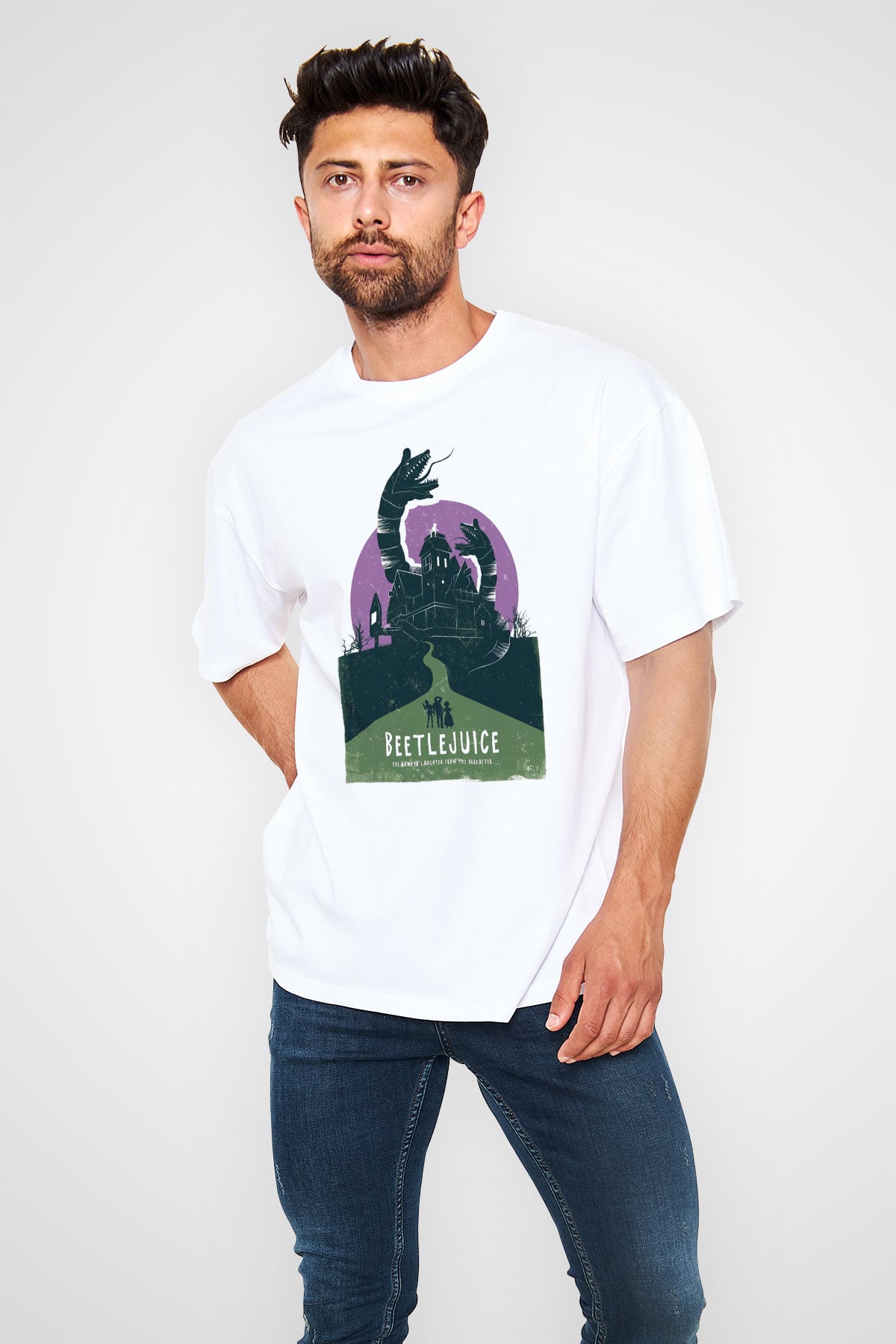 Beetlejuice Beterböcek Beyaz Unisex Oversize Tişört