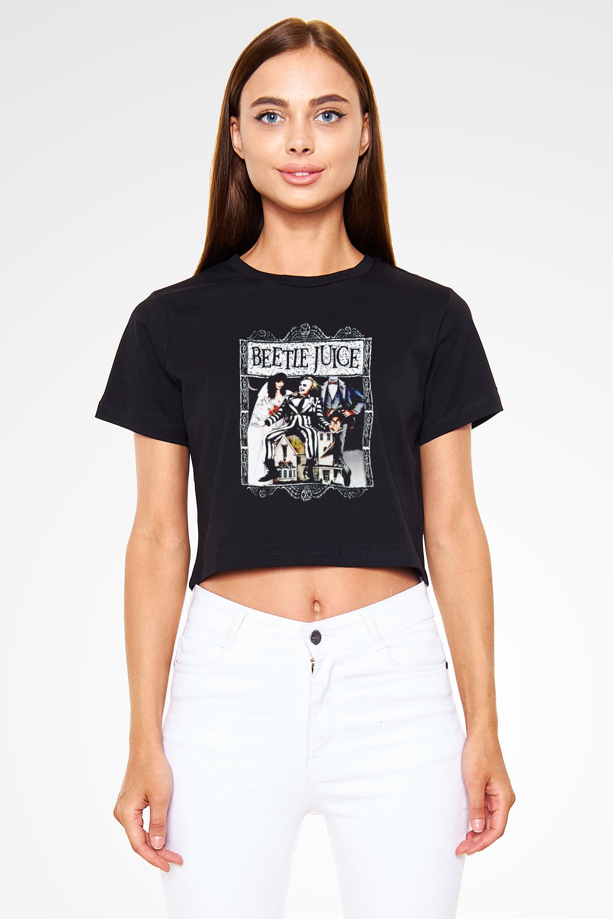 Beetlejuice Beterböcek Siyah   Crop Top Tişört