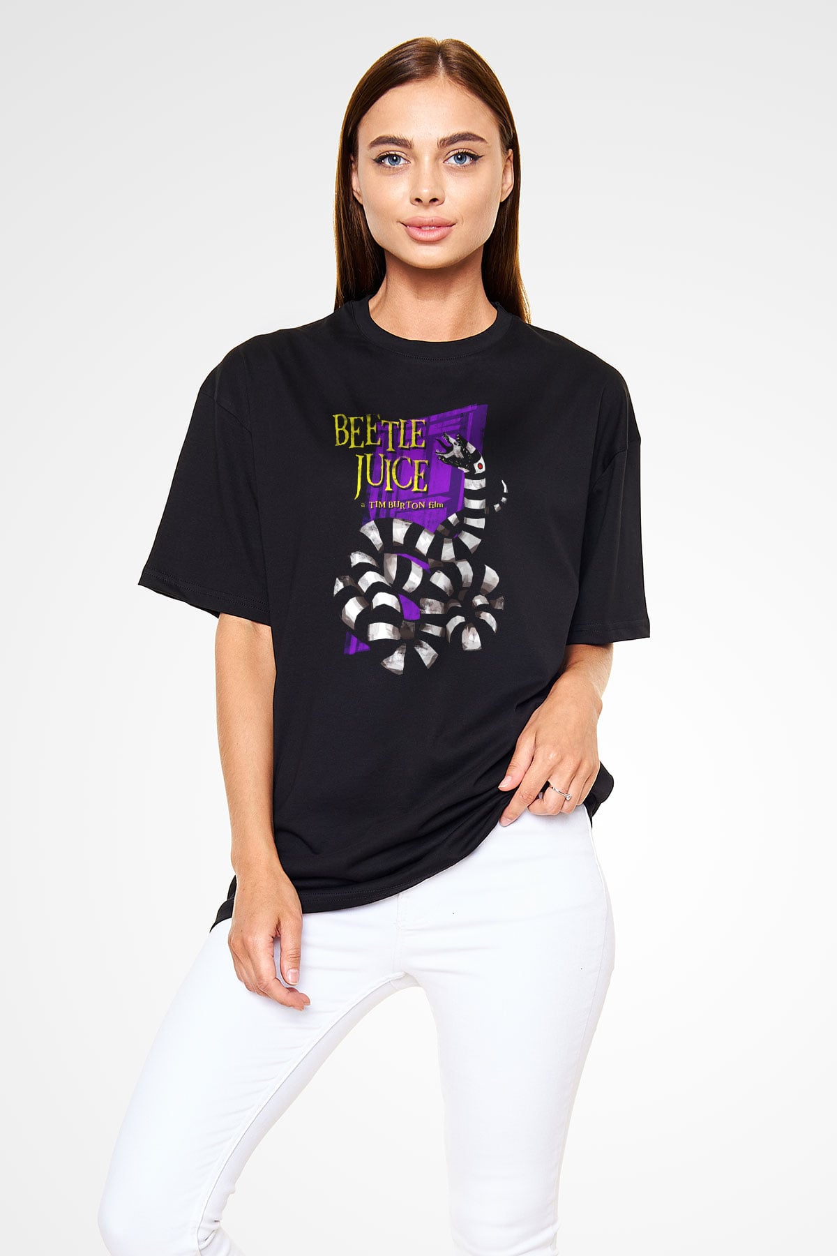 Beetlejuice Beterböcek Siyah Unisex Oversize Tişört