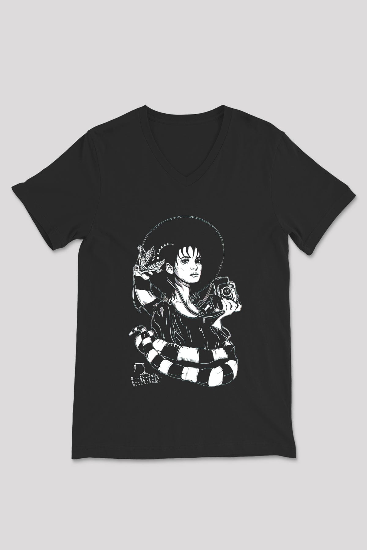 Beetlejuice Beterböcek Siyah Unisex V Yaka Tişört