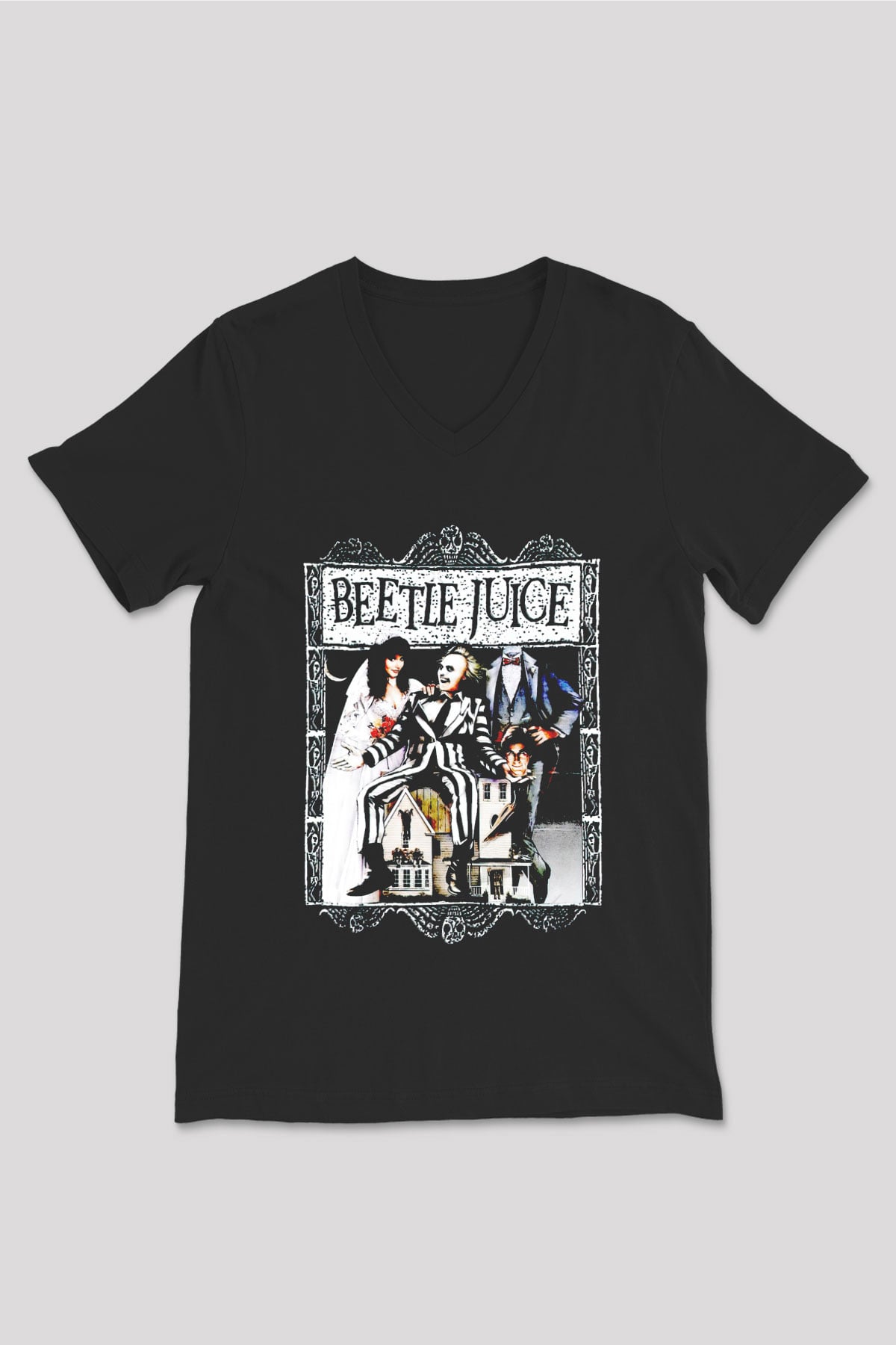 Beetlejuice Beterböcek Siyah Unisex  V Yaka Tişört