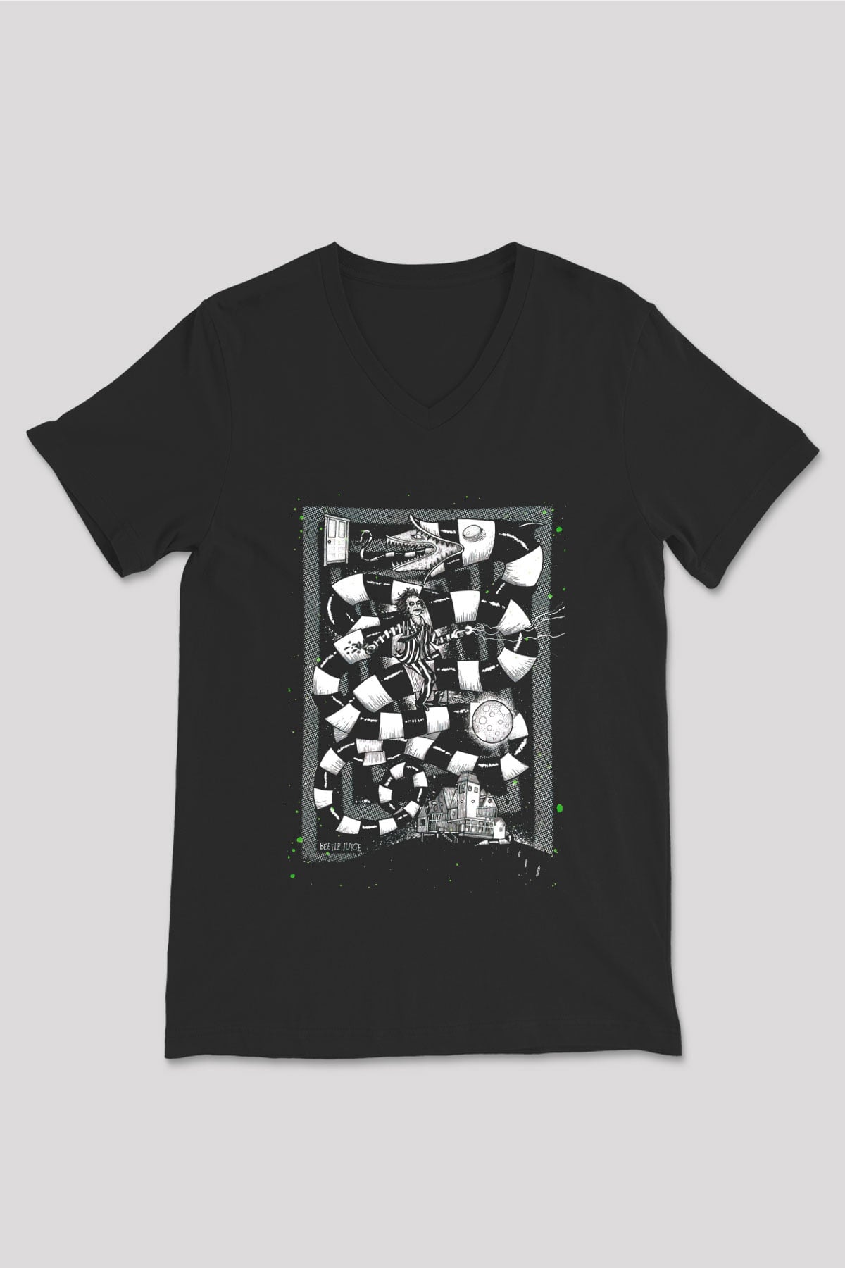 Beetlejuice Beterböcek Siyah Unisex V Yaka Tişört