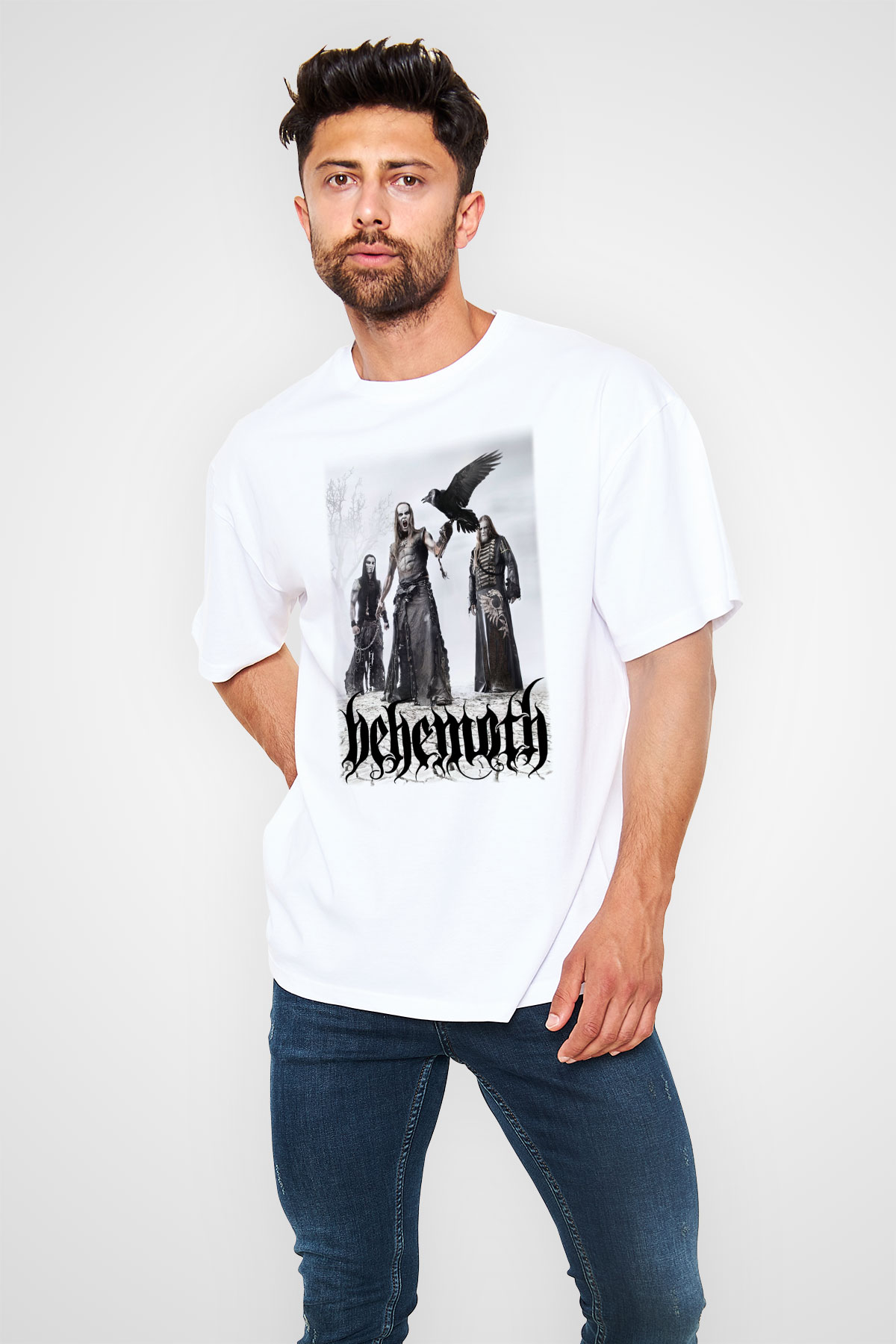 Behemoth Beyaz Unisex Oversize Tişört T-Shirt