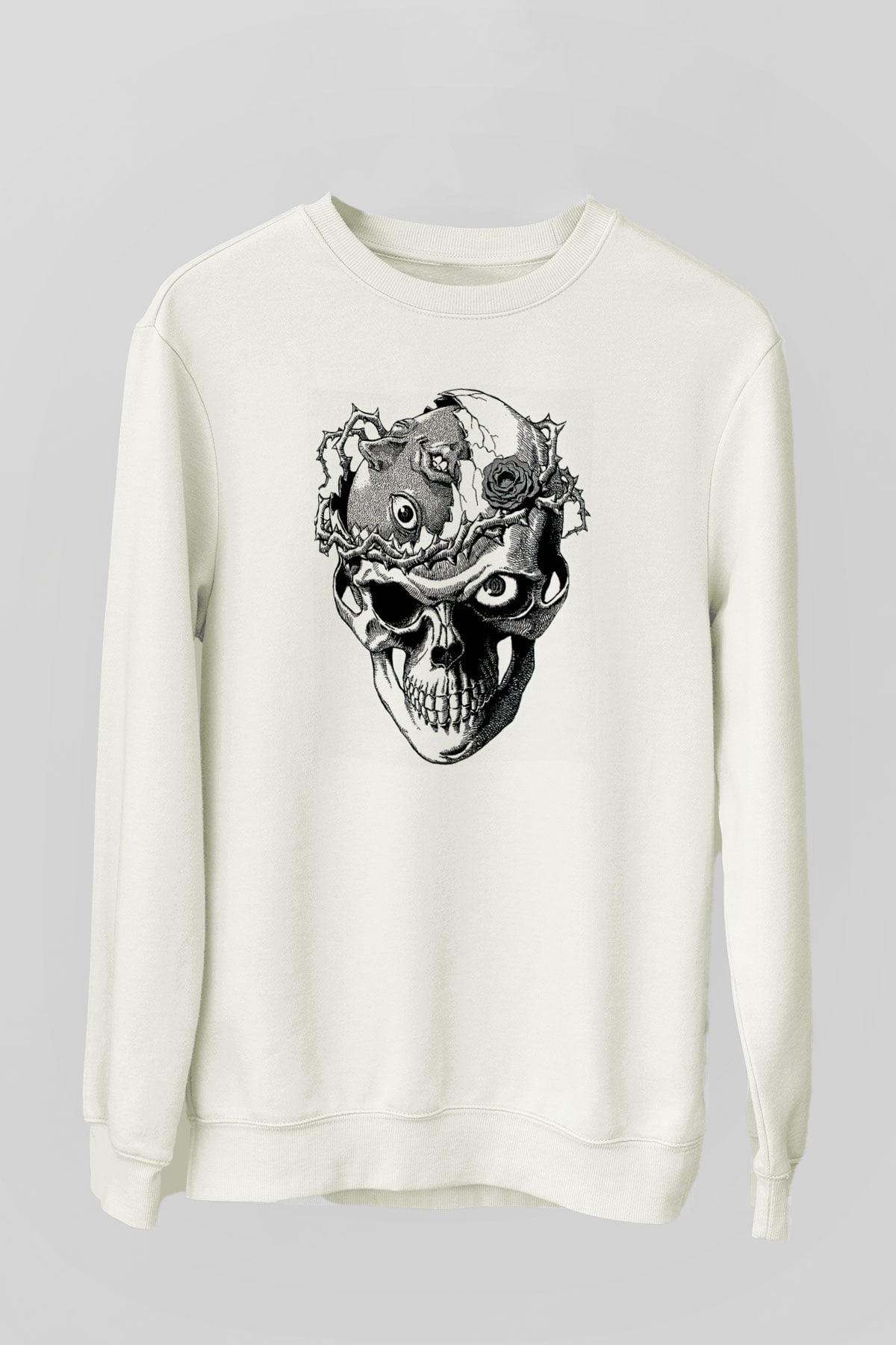 Beherit Baskılı Beyaz Unisex Sweatshirt