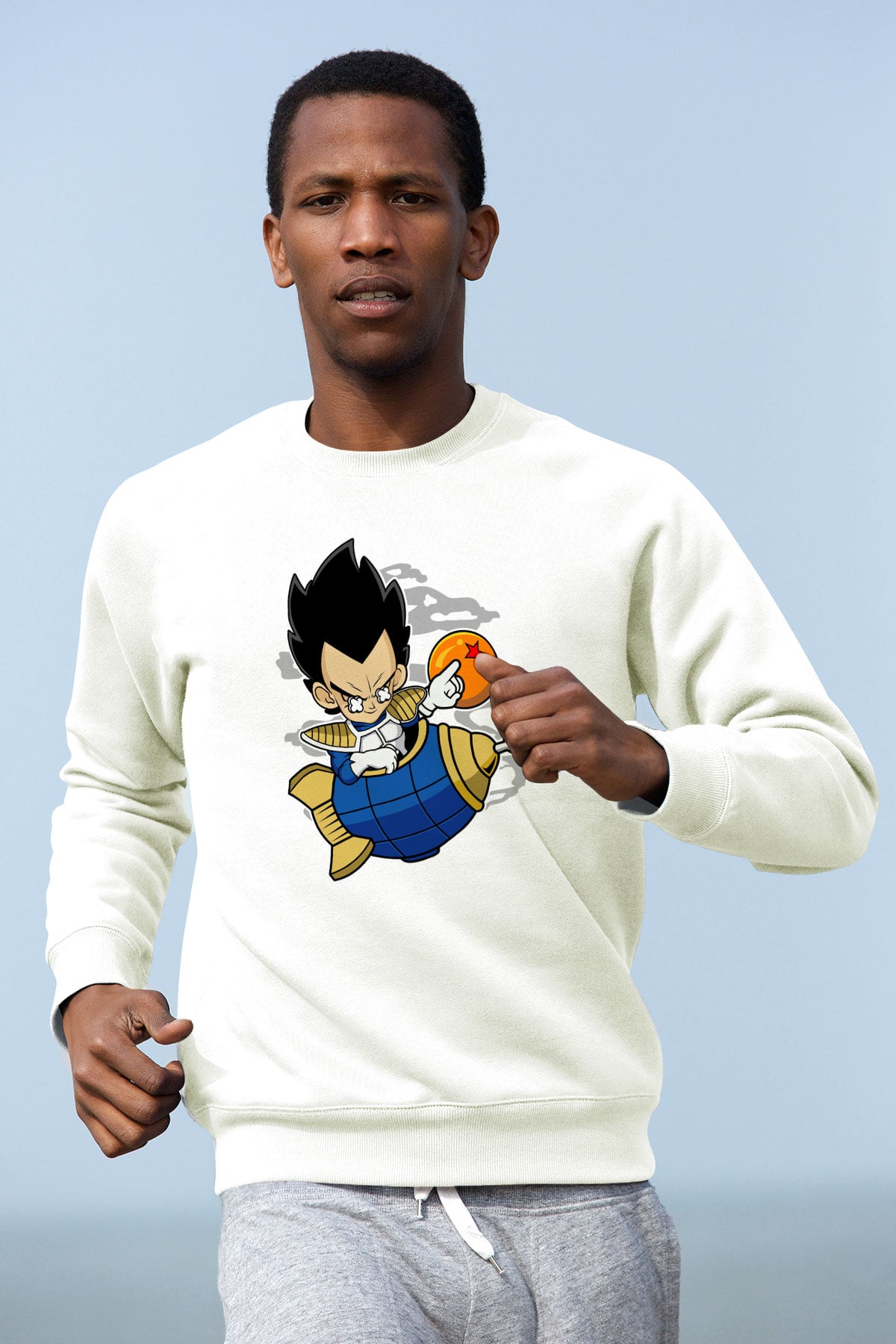 Bejita Rocket Baskılı Unisex Beyaz Sweatshirt