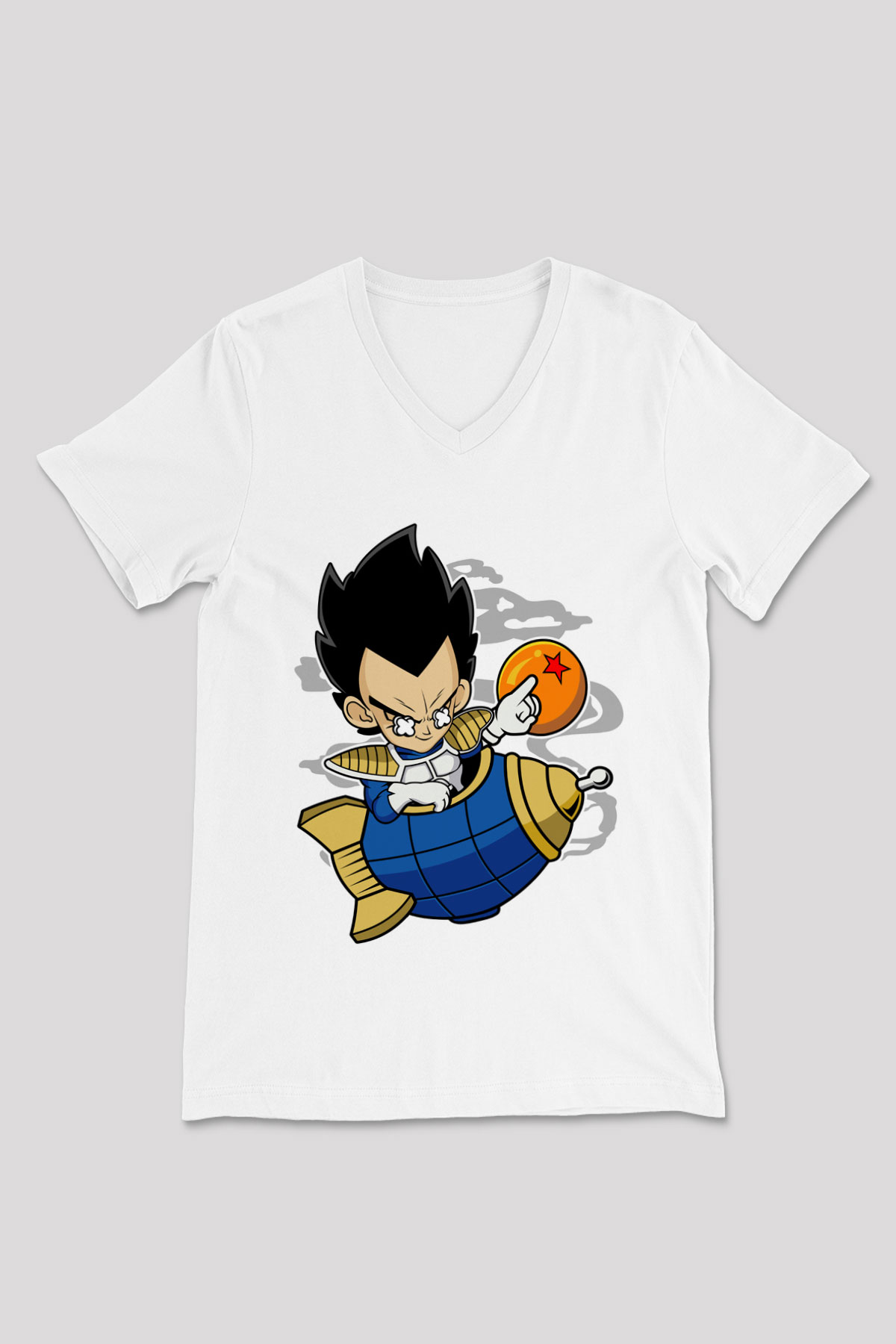 Bejita Rocket Baskılı Unisex Beyaz V Yaka Tişört