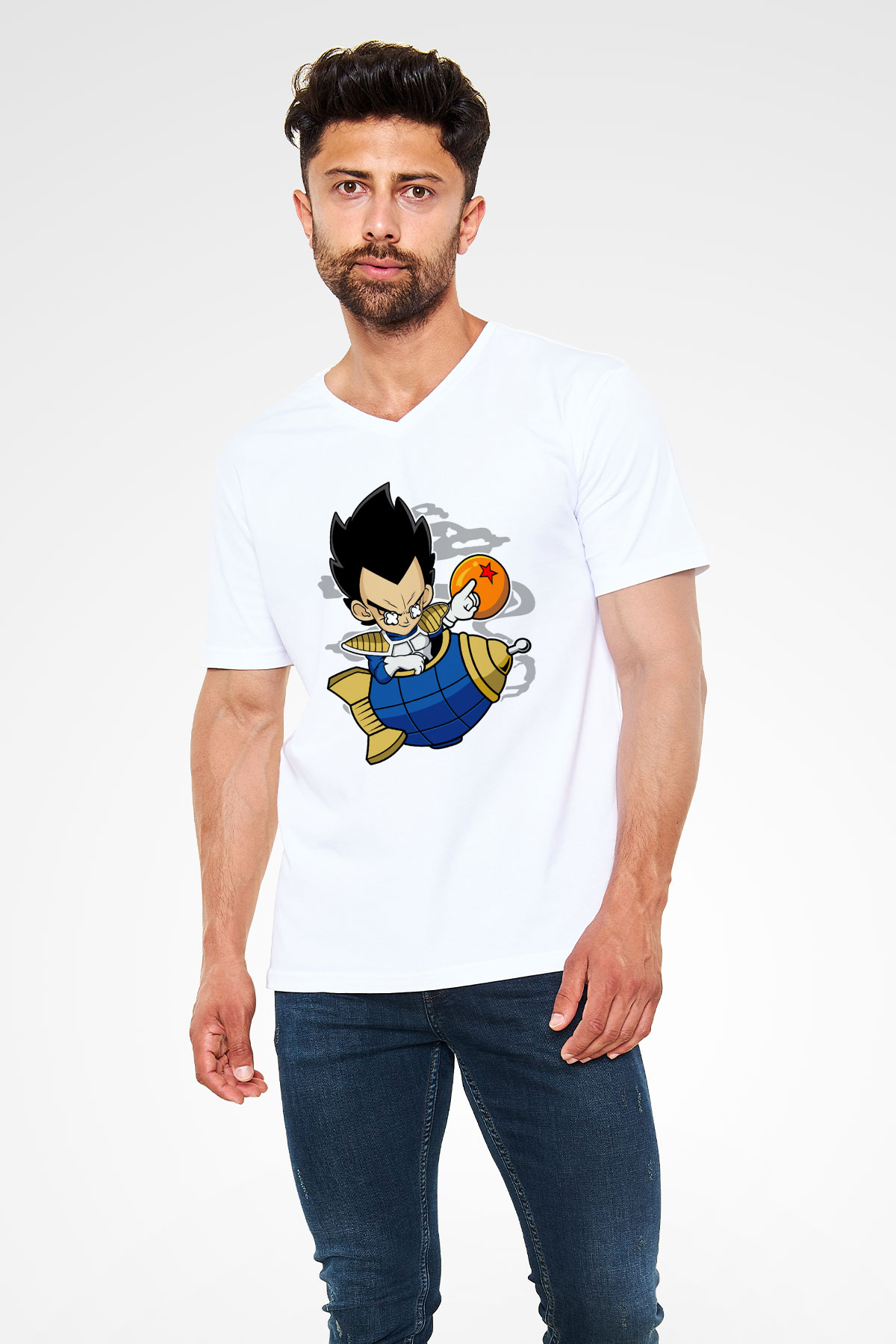 Bejita Rocket Baskılı Unisex Beyaz V Yaka Tişört