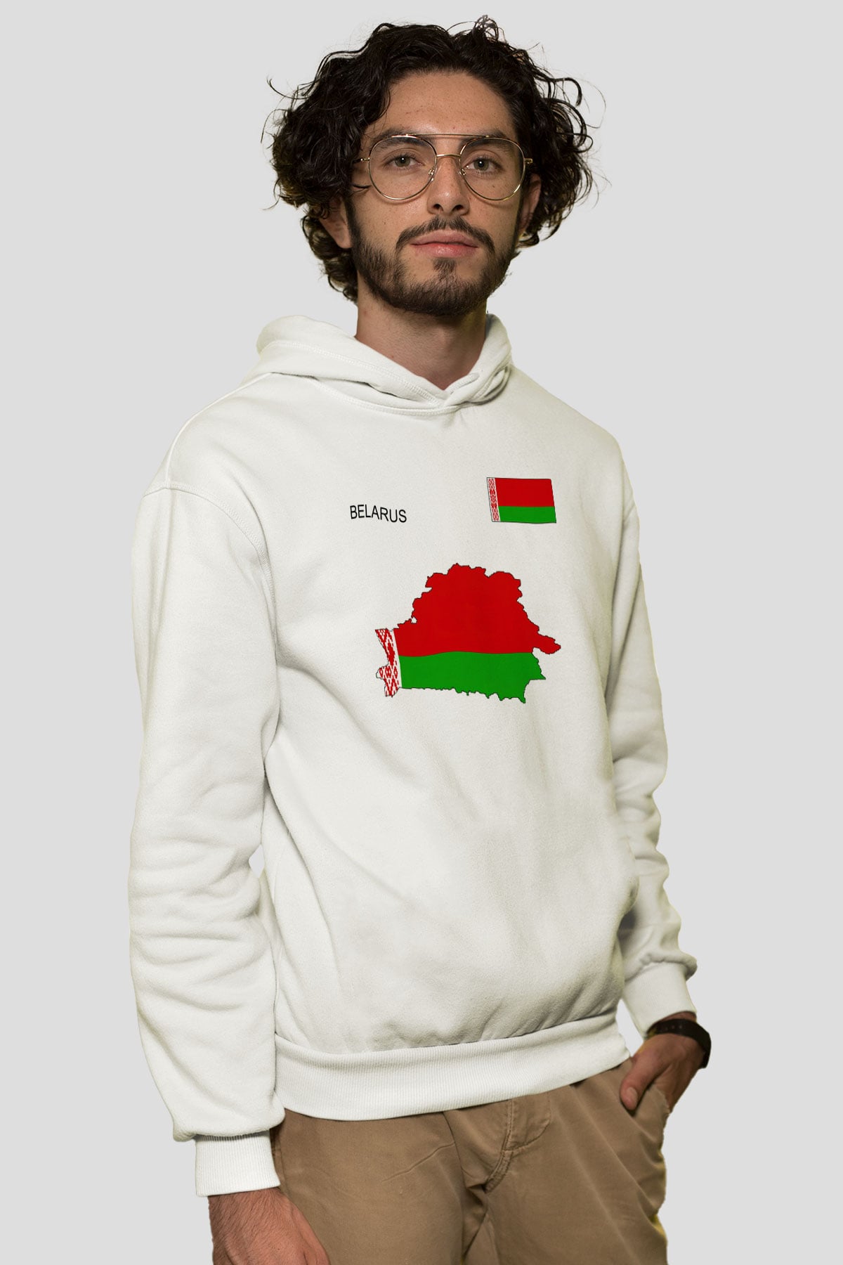 Belarus Beyaz Unisex Kapşonlu Sweatshirt
