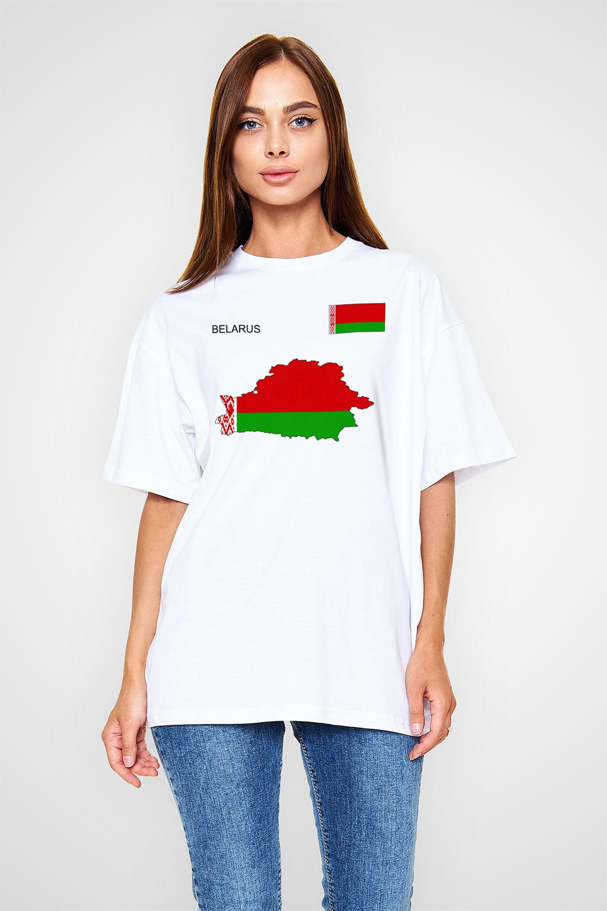 Belarus Beyaz Unisex Oversize Tişört T-Shirt