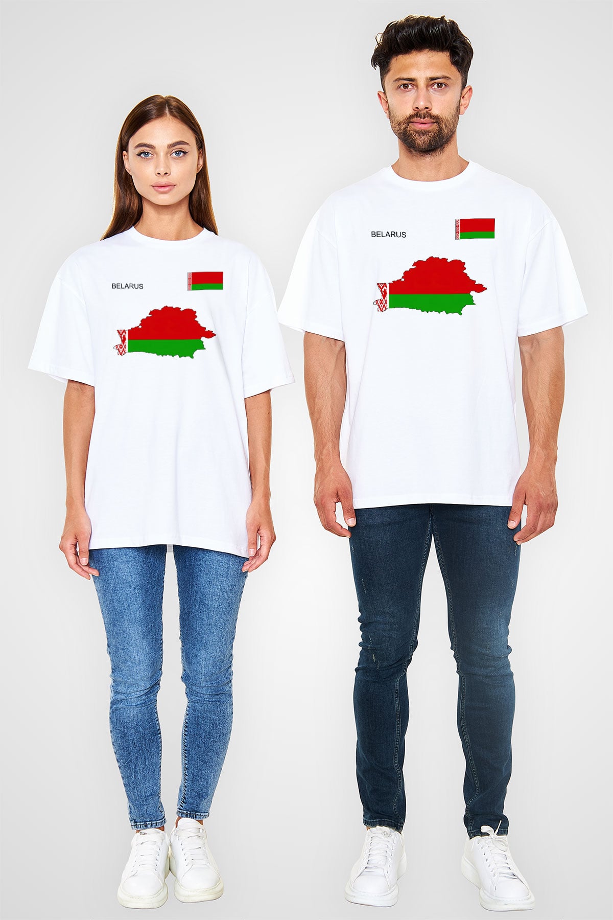 Belarus Beyaz Unisex Oversize Tişört T-Shirt