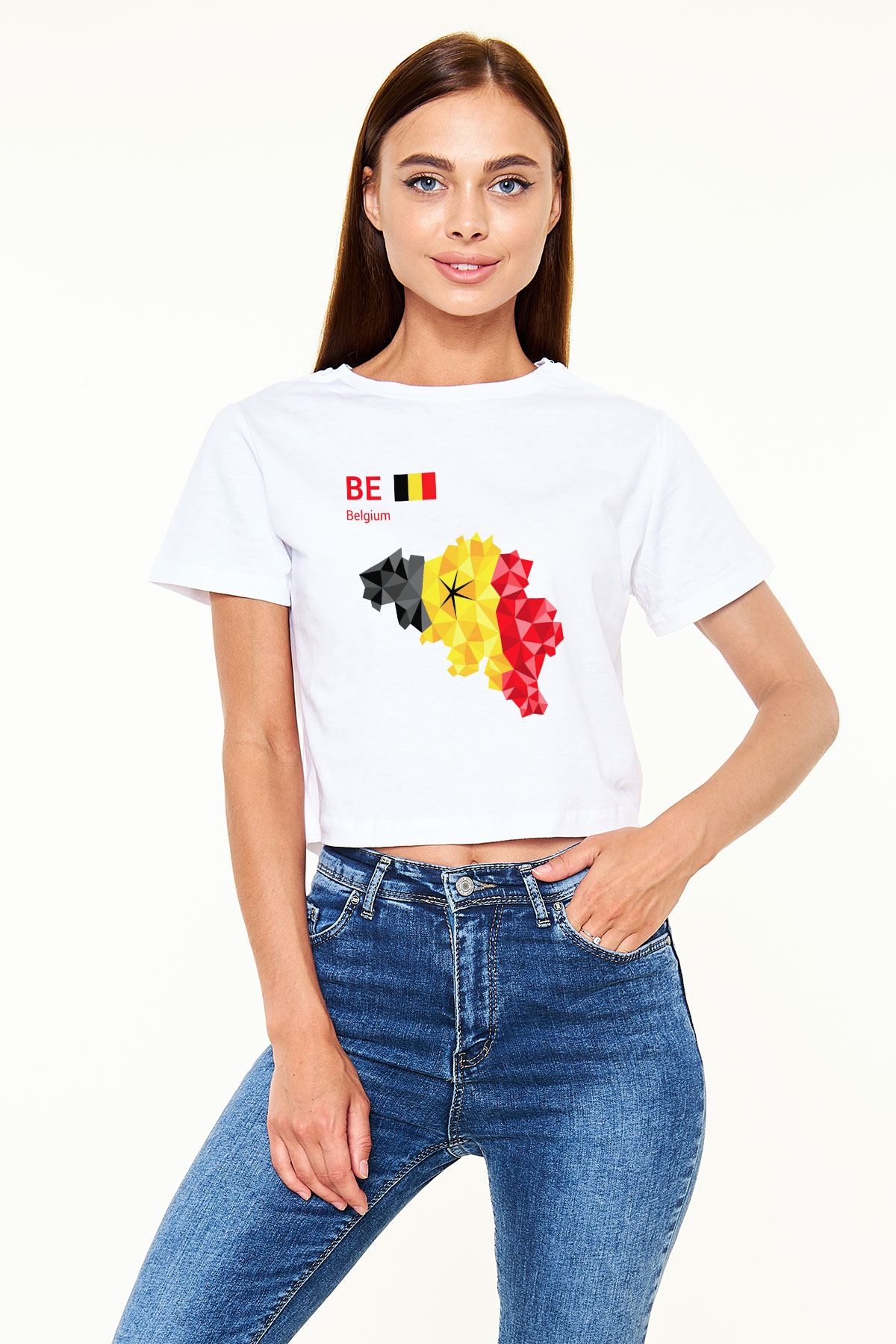 Belçika Beyaz Croptop Tişört