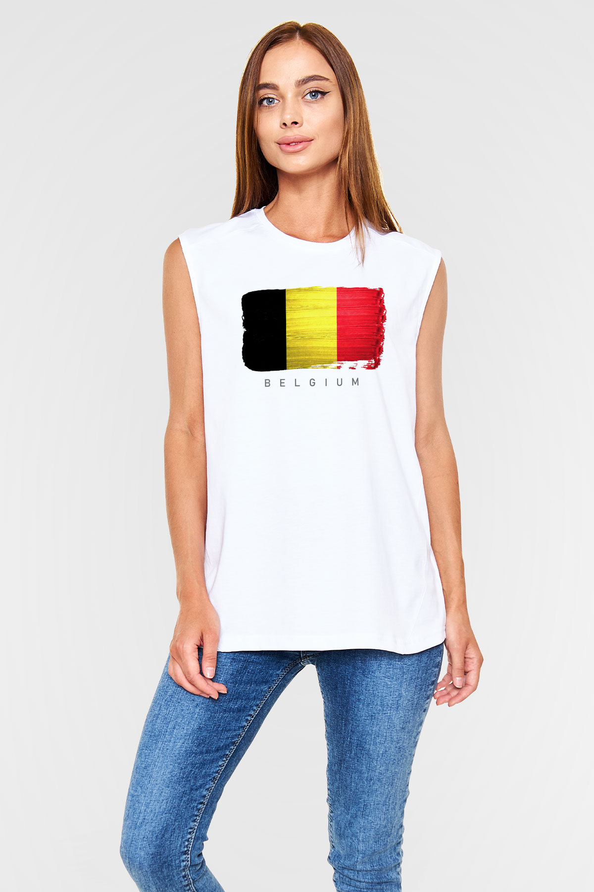 Belçika Beyaz Unisex Kolsuz Tişört