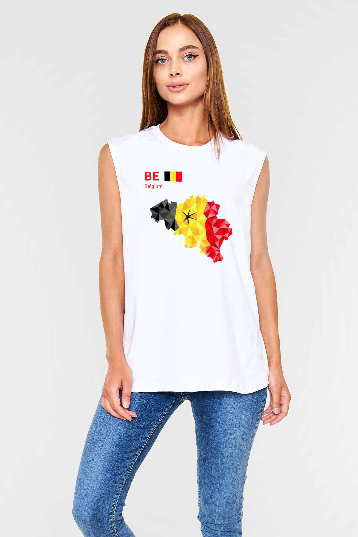 Belçika Beyaz Unisex Kolsuz Tişört