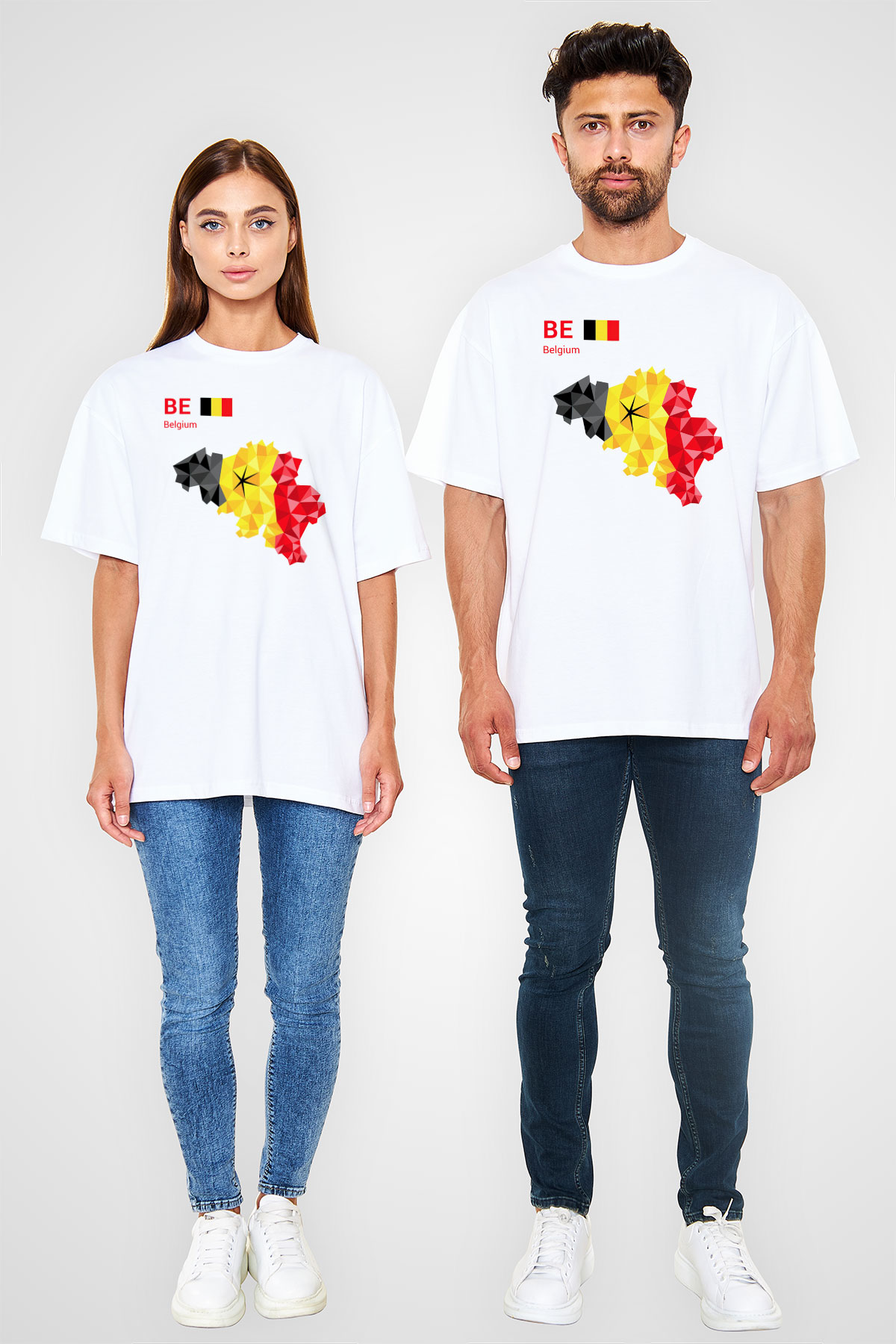 Belçika Beyaz Unisex Oversize Tişört T-Shirt