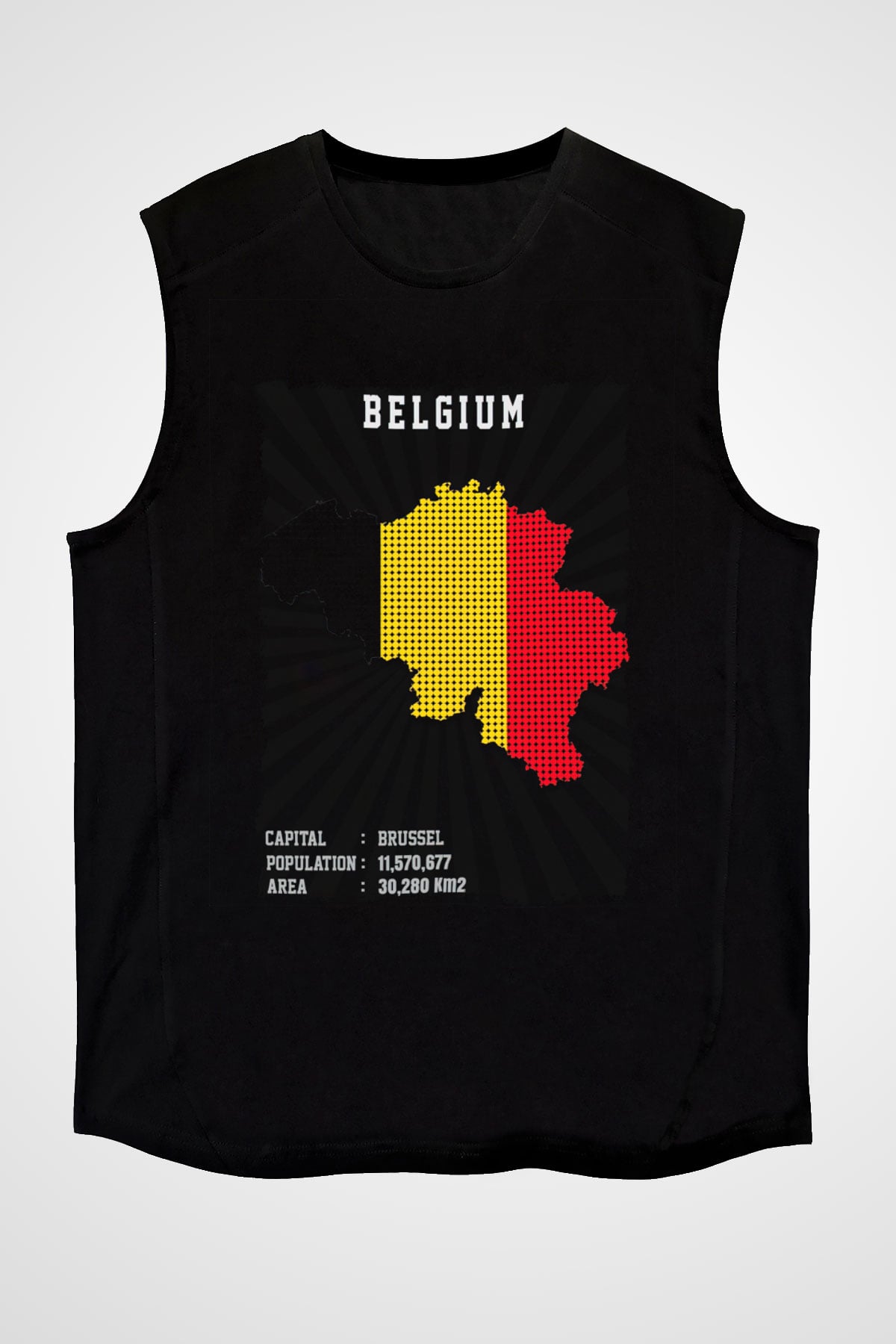 Belçika Siyah Unisex Kolsuz Tişört