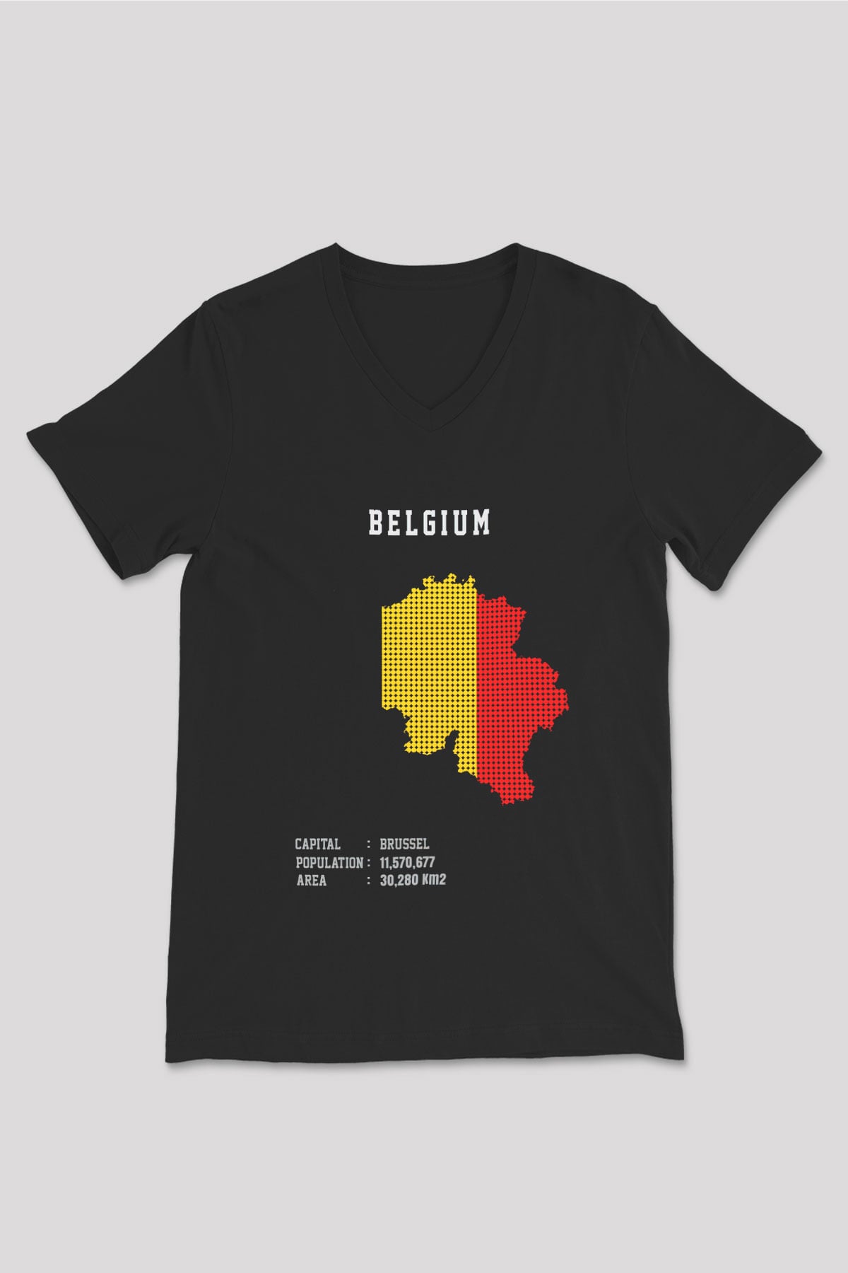 Belçika Siyah Unisex V Yaka Tişört