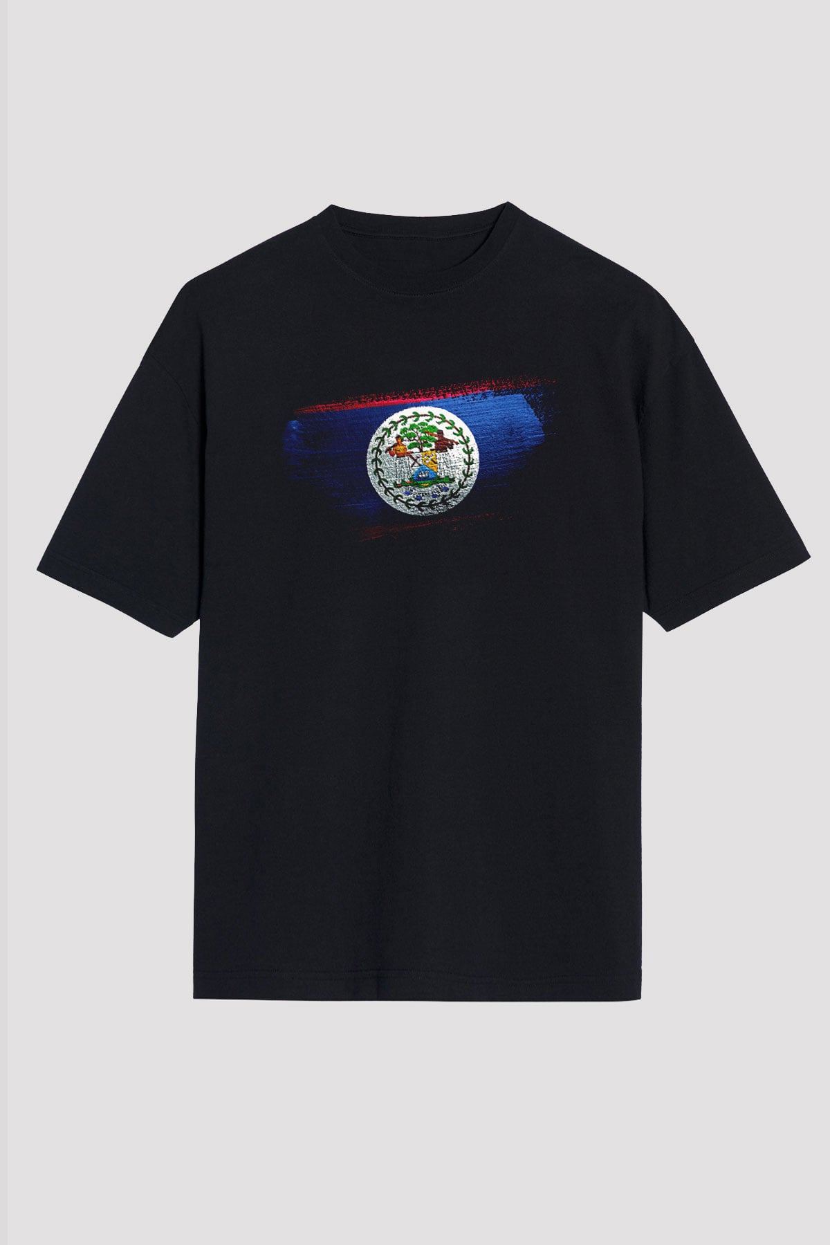 Belize Bayrağı Baskılı Unisex Siyah Oversize Tişört