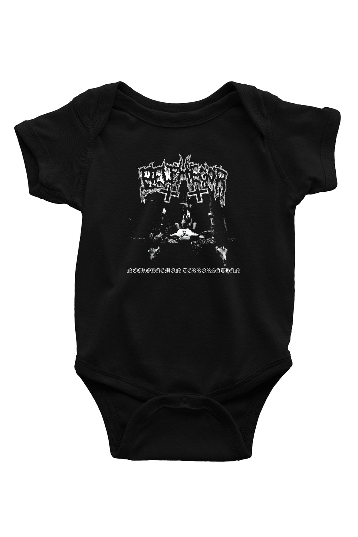 Belphegor Baskılı Unisex Siyah Bebek Body - Zıbın