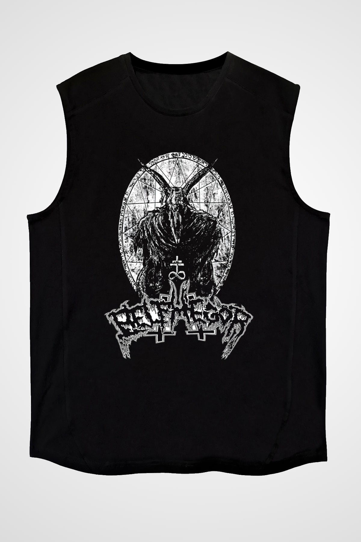 Belphegor Baskılı Unisex Siyah Kolsuz Tişört - Tshirt