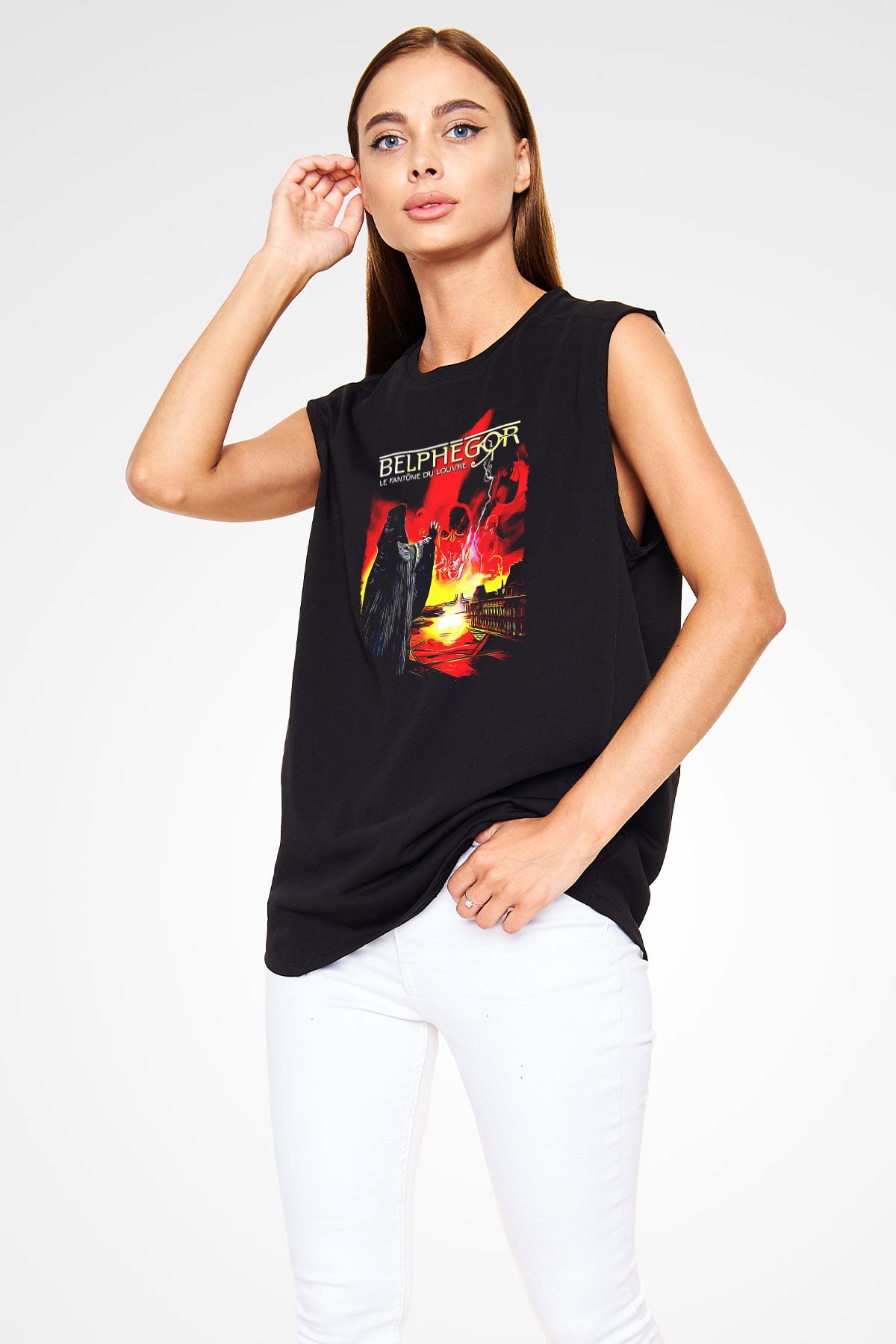 Belphegor Baskılı Unisex Siyah Kolsuz Tişört - Tshirt