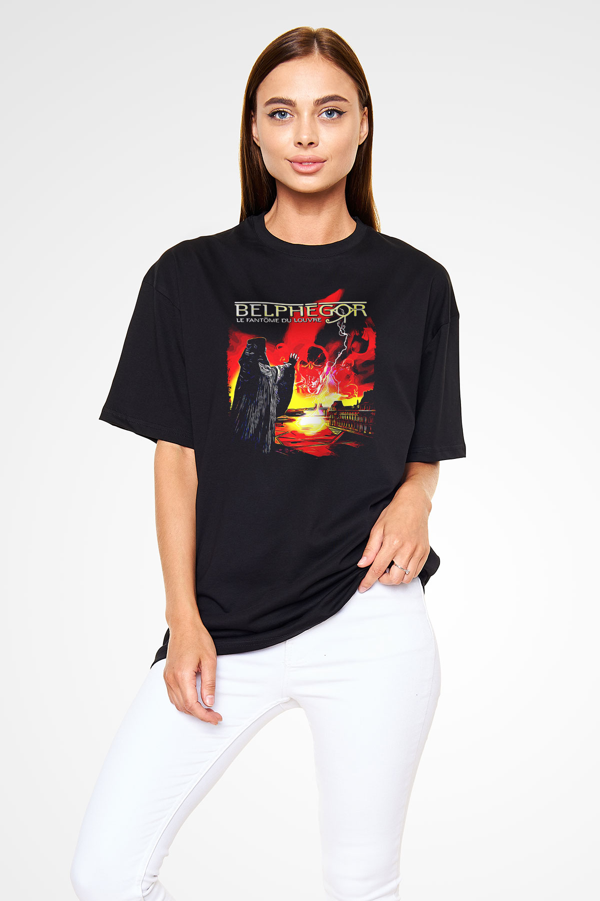 Belphegor Baskılı Unisex Siyah Oversize Tişört - Tshirt
