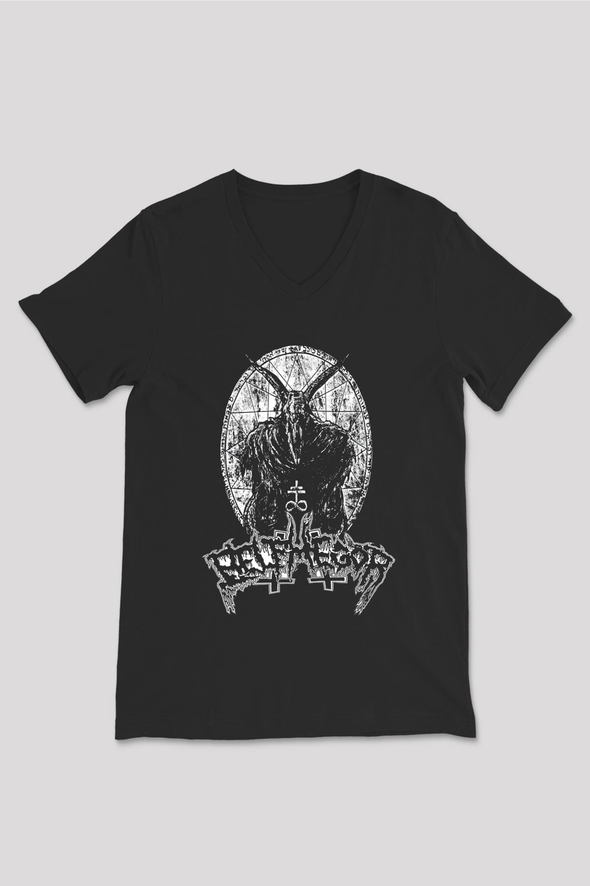 Belphegor Baskılı Unisex Siyah V Yaka Tişört - Tshirt