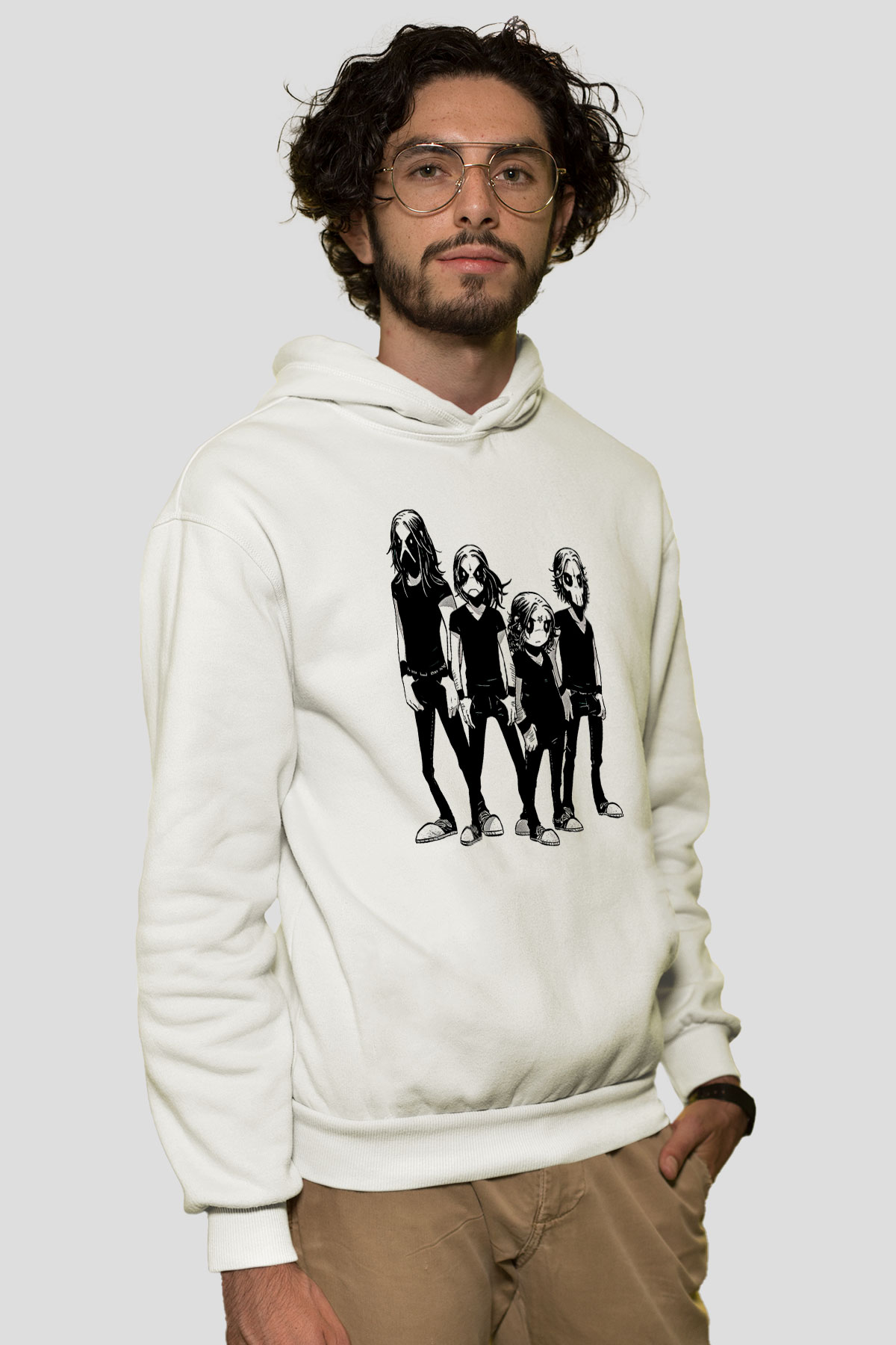 Belzebubs Baskılı Beyaz Unisex Kapüşonlu Sweatshirt