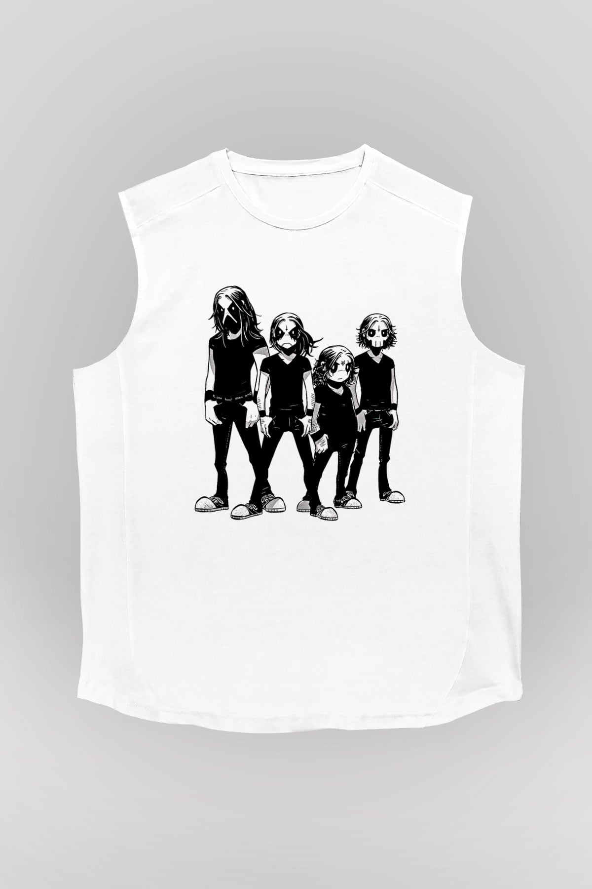 Belzebubs Baskılı Beyaz Unisex Kolsuz Tişört - Tshirt