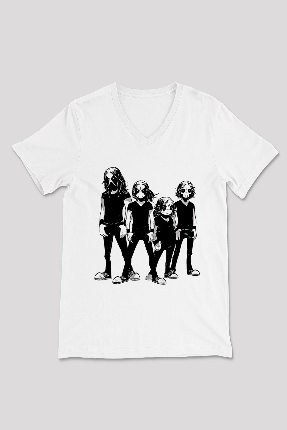 Belzebubs Baskılı Beyaz Unisex V Yaka Tişört - Tshirt