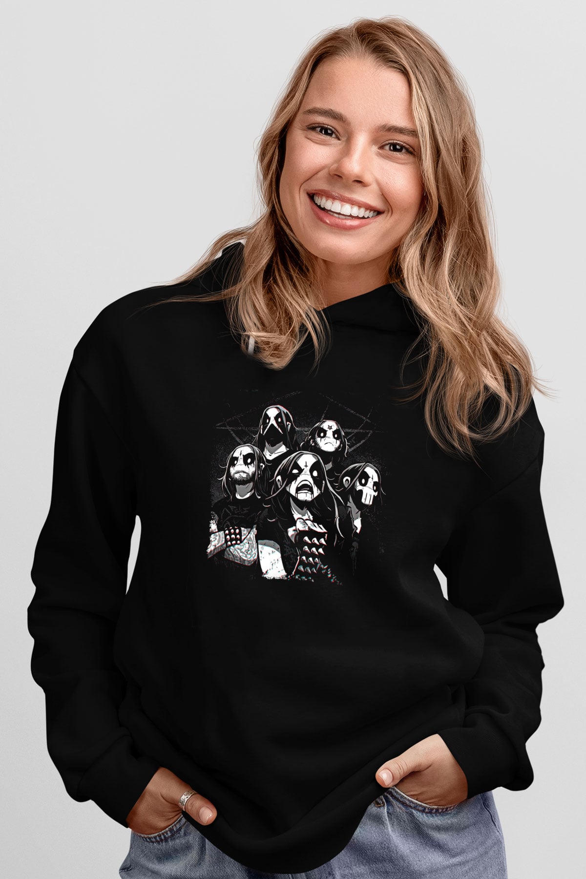 Belzebubs Baskılı Unisex Siyah Kapüşonlu Sweatshirt