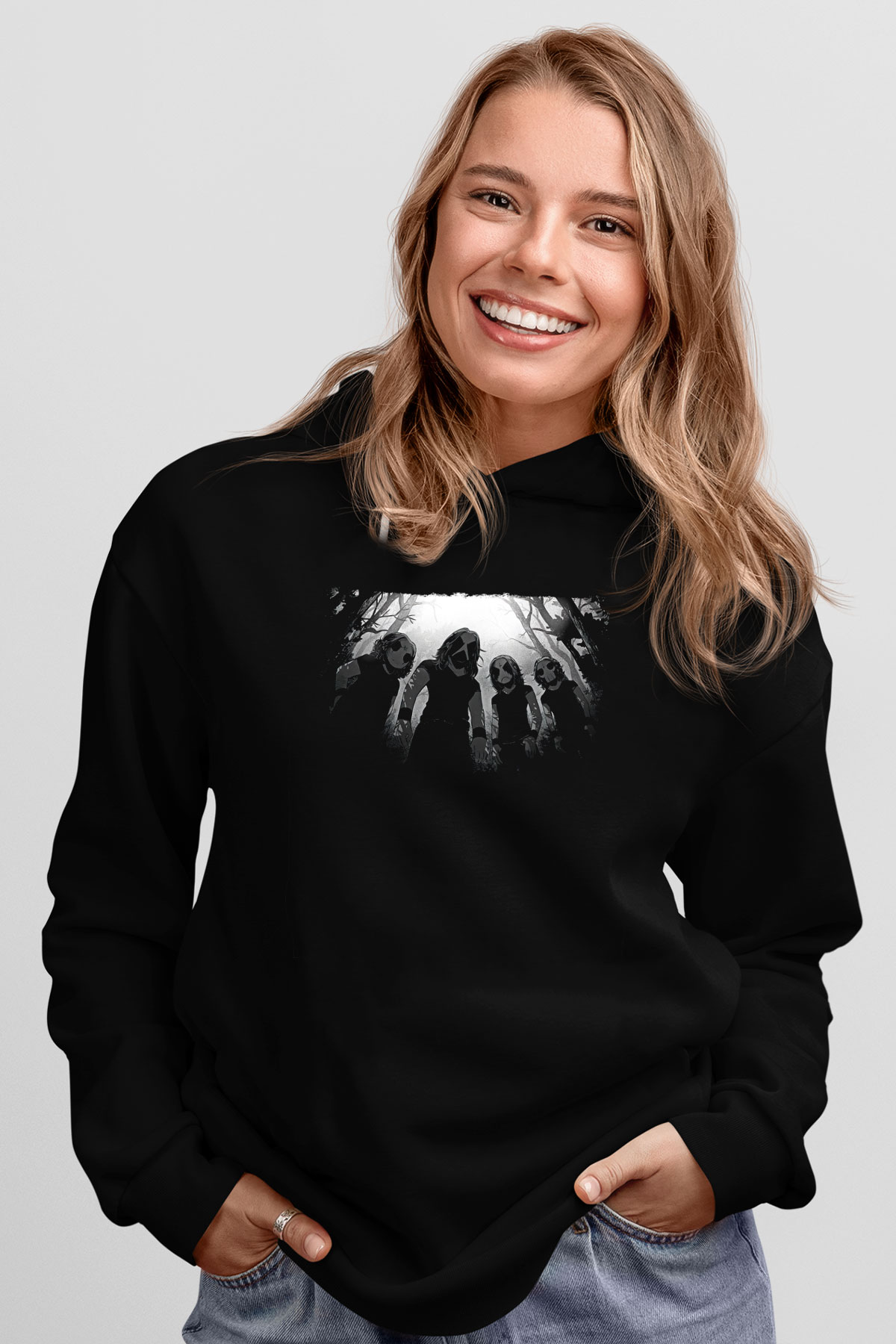 Belzebubs Baskılı Unisex Siyah Kapüşonlu Sweatshirt