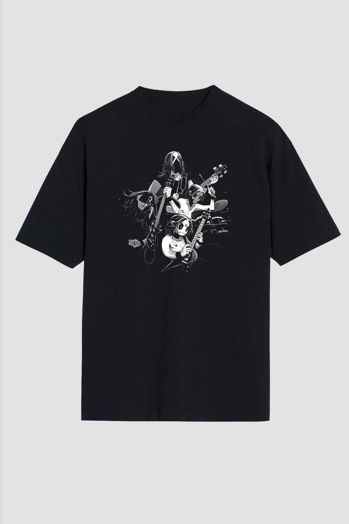 Belzebubs Baskılı Unisex Siyah Oversize Tişört - Tshirt