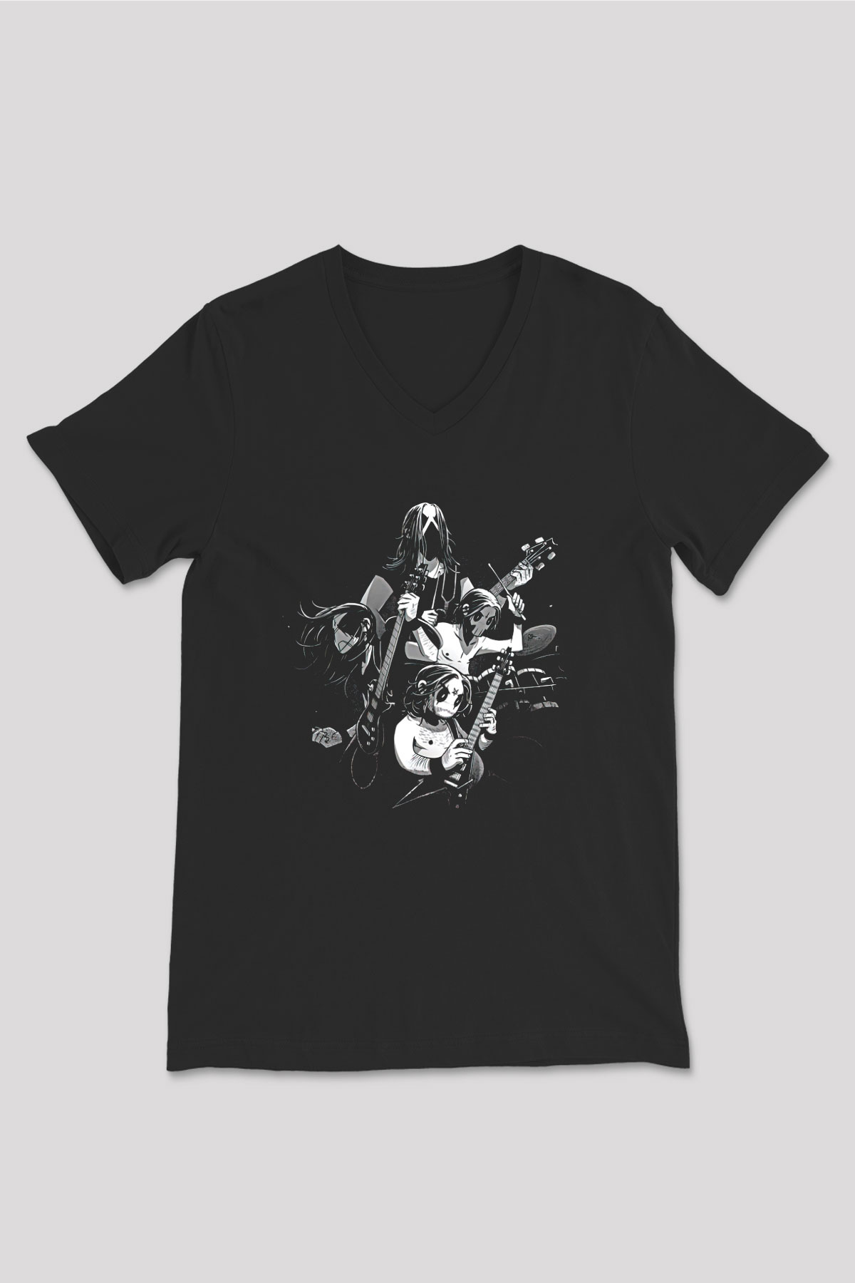 Belzebubs Baskılı Unisex Siyah V Yaka Tişört - Tshirt