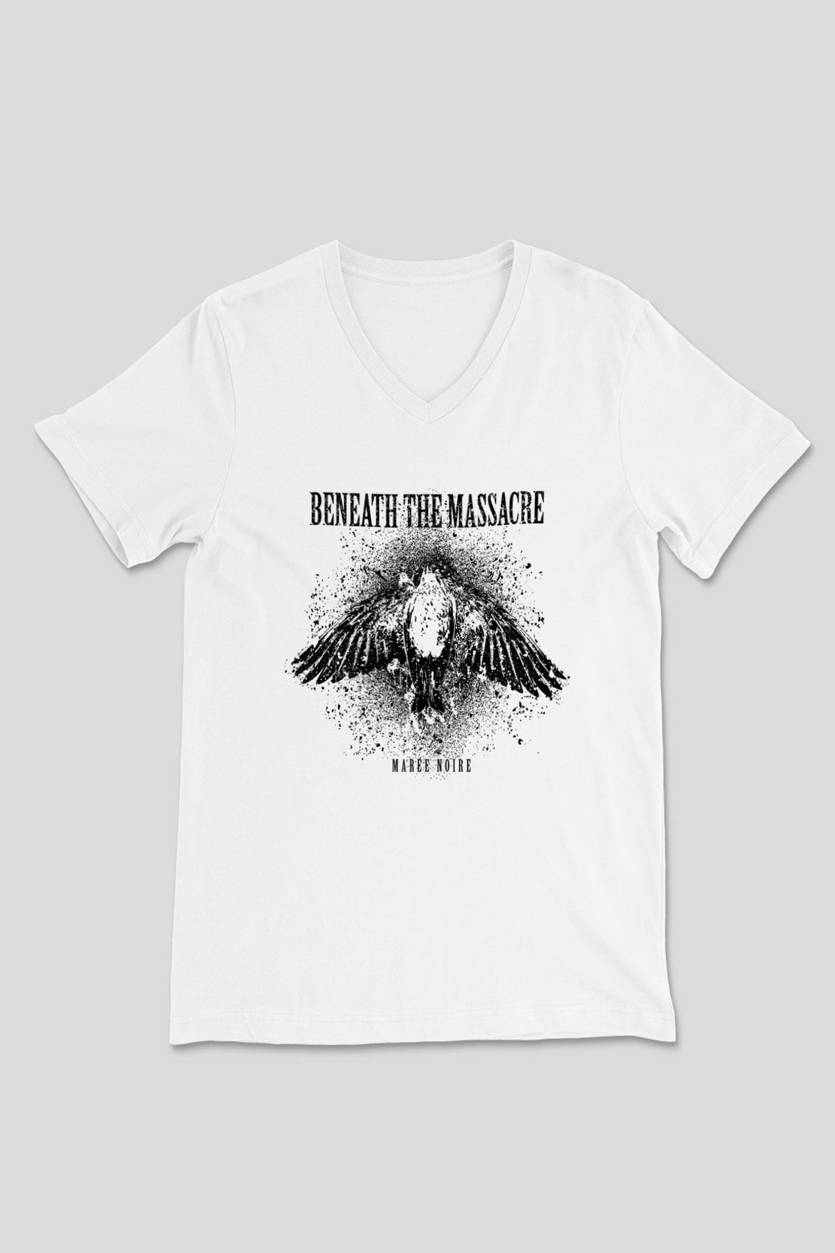 Beneath the Massacre Baskılı Unisex Beyaz V Yaka Tişört