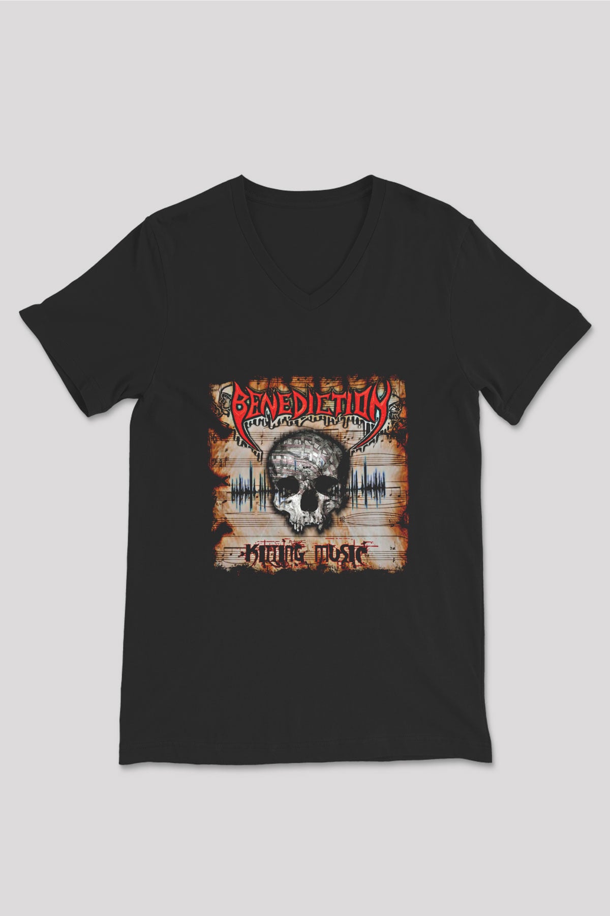 Benediction Baskılı Unisex Siyah V Yaka Tişört