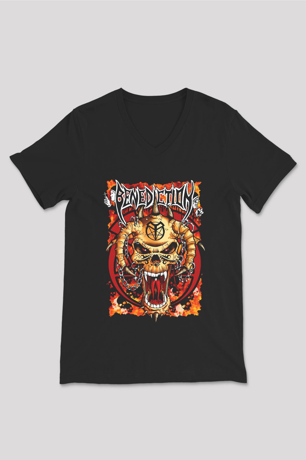 Benediction Siyah Unisex V Yaka Tişört T-Shirt