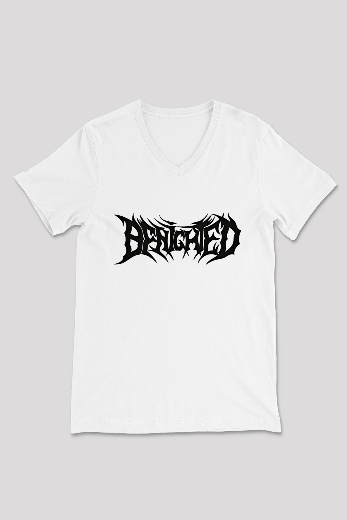 Benighted Baskılı Beyaz Unisex V Yaka Tişört - Tshirt