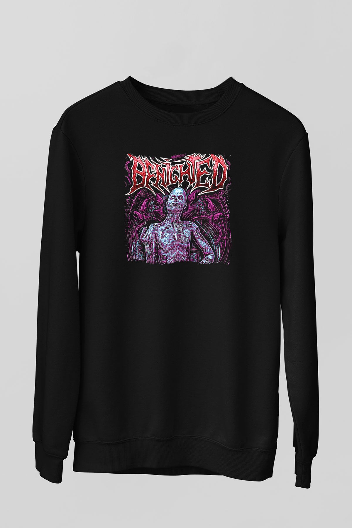 Benighted Baskılı Unisex Siyah Sweatshirt