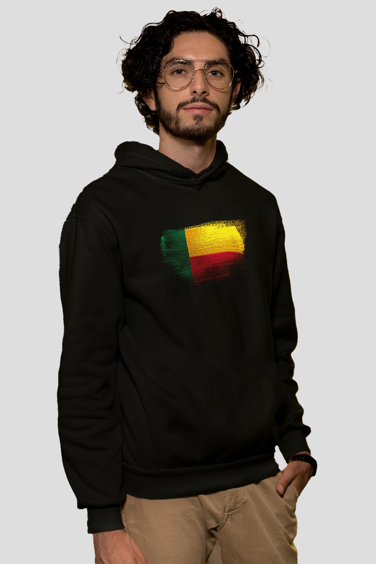 Benin Bayrağı Baskılı Unisex Siyah Hoodie