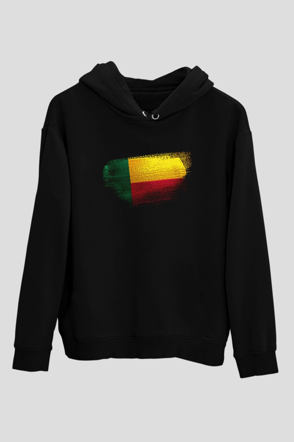 Benin Bayrağı Baskılı Unisex Siyah Hoodie