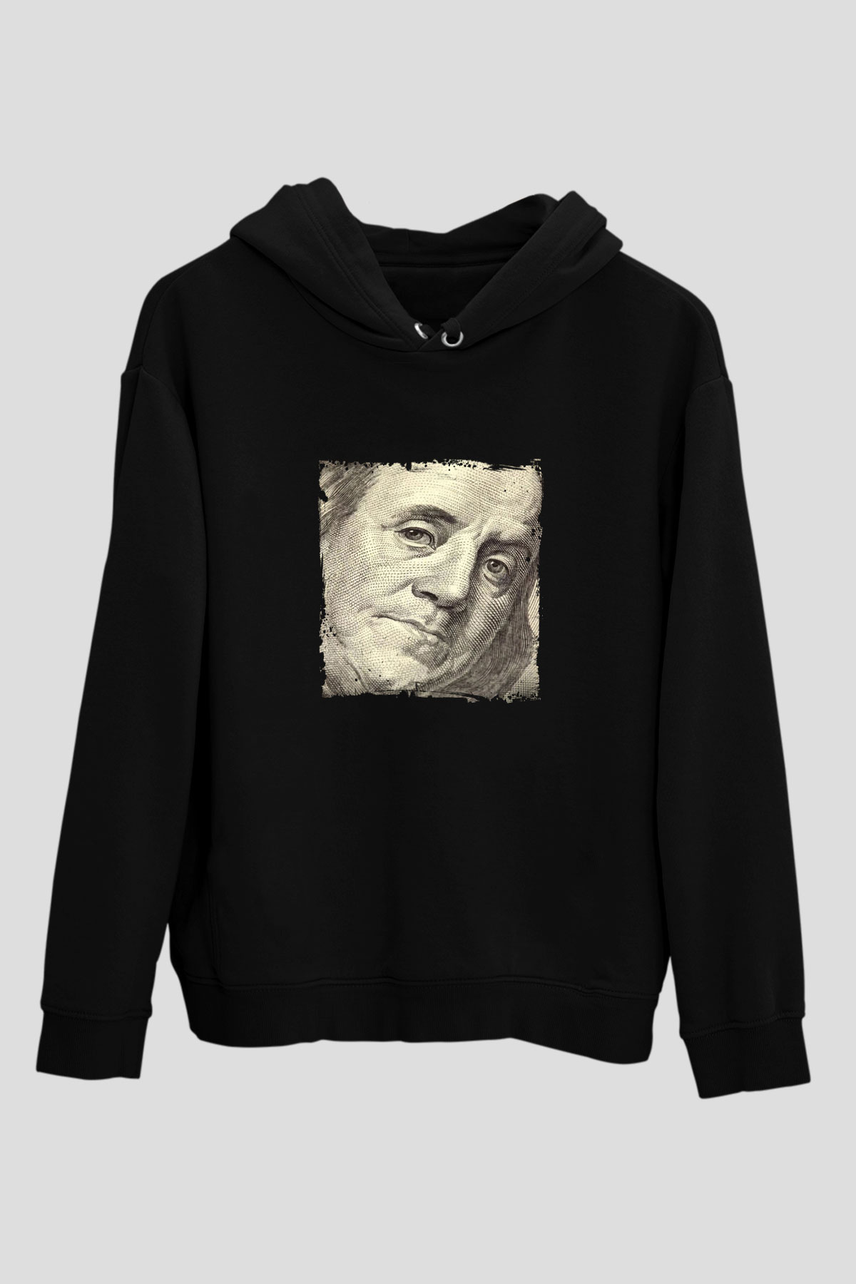Benjamin Franklin Baskılı Unisex Siyah Hoodie