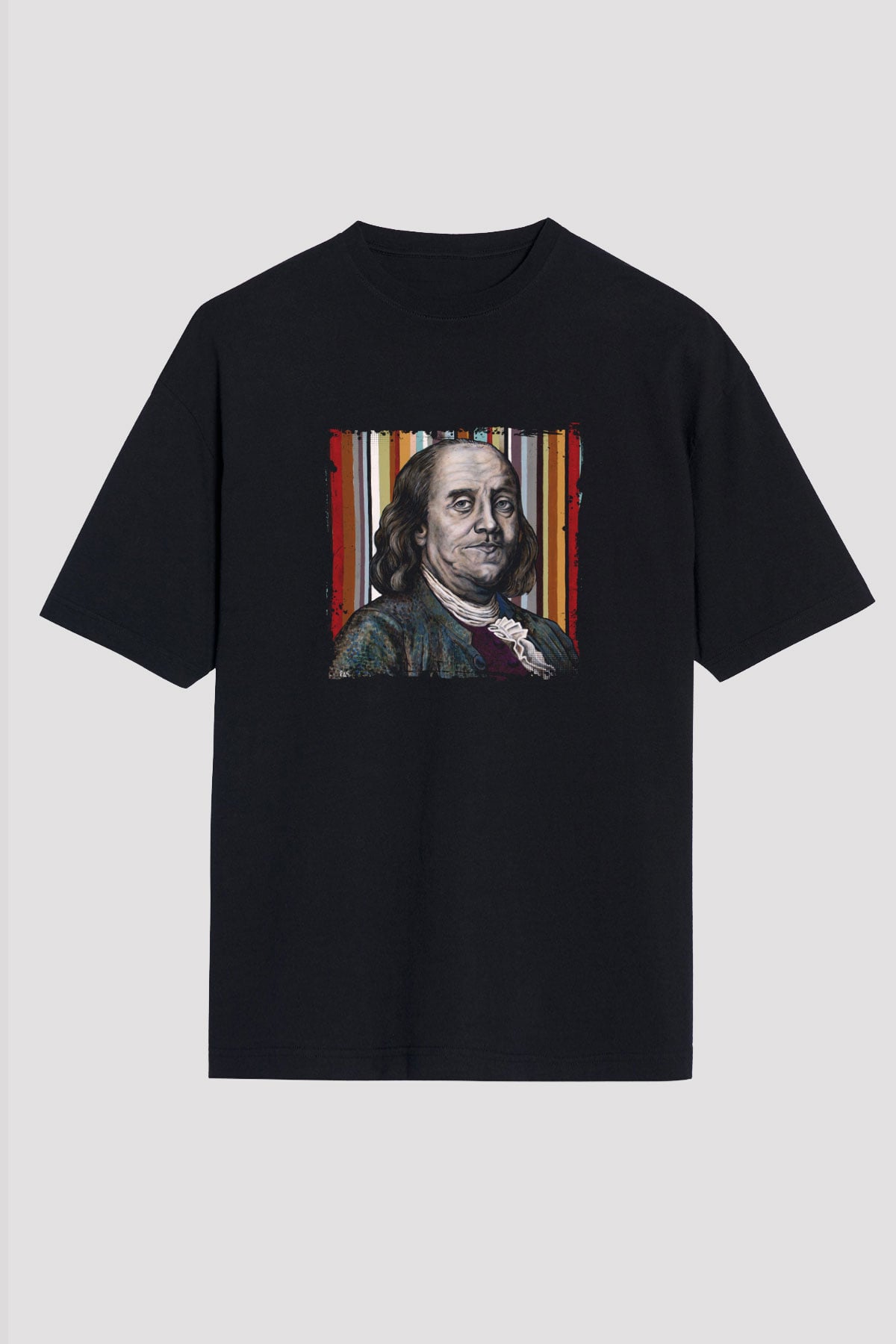 Benjamin Franklin Baskılı Unisex Siyah Oversize Tişört