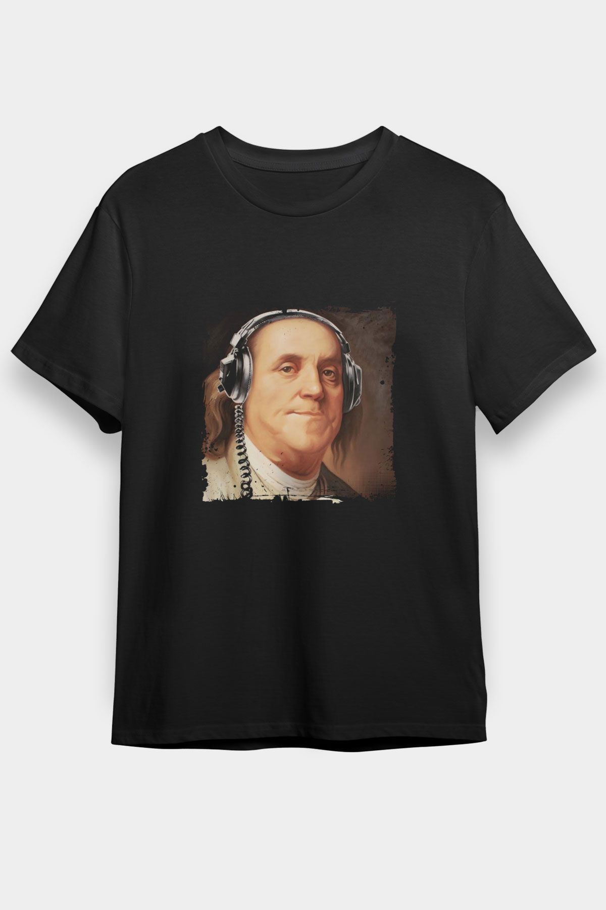 Benjamin Franklin Baskılı Unisex Siyah Tişört