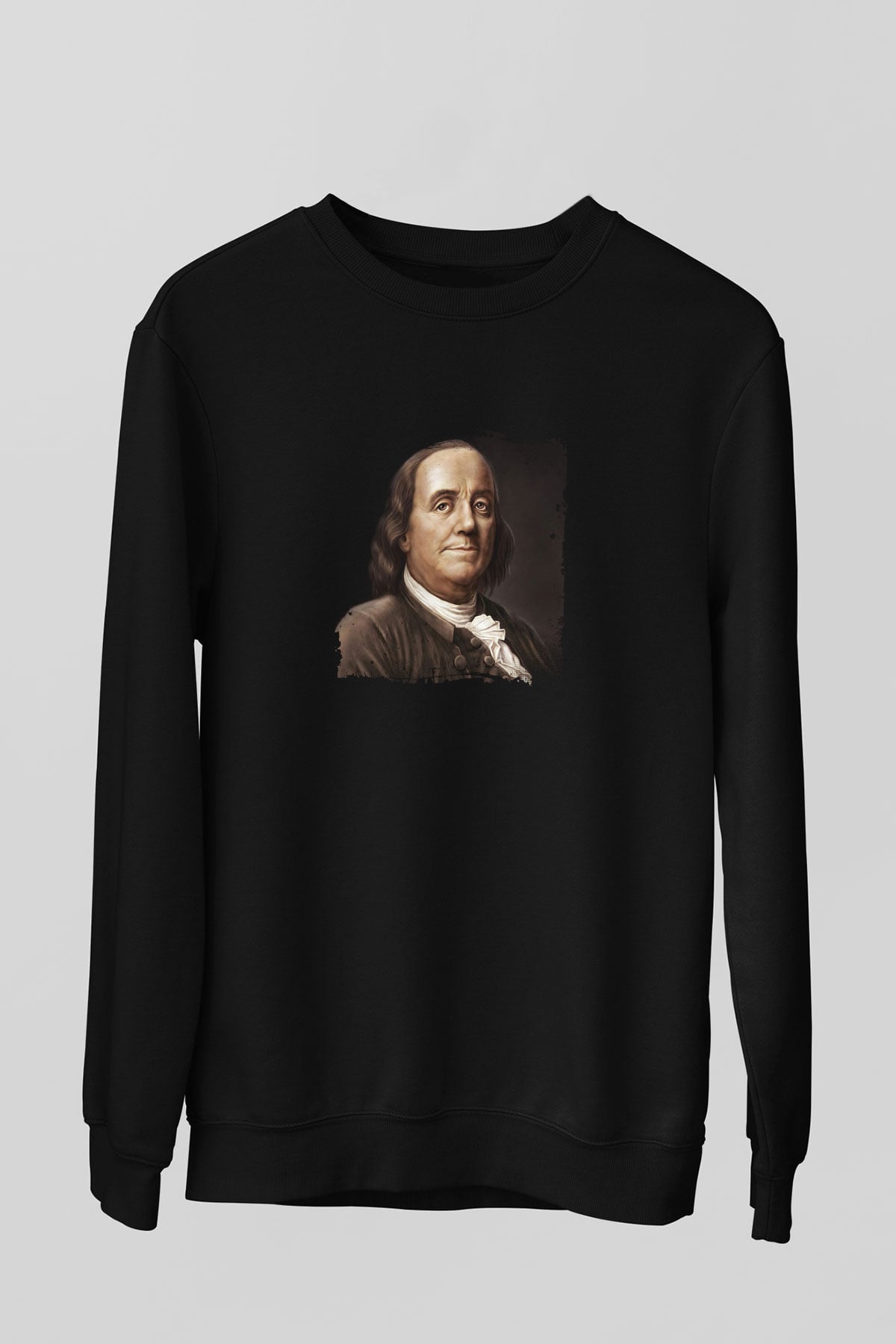 Benjamin Franklin Baskılı Unisex Siyah Sweatshirt