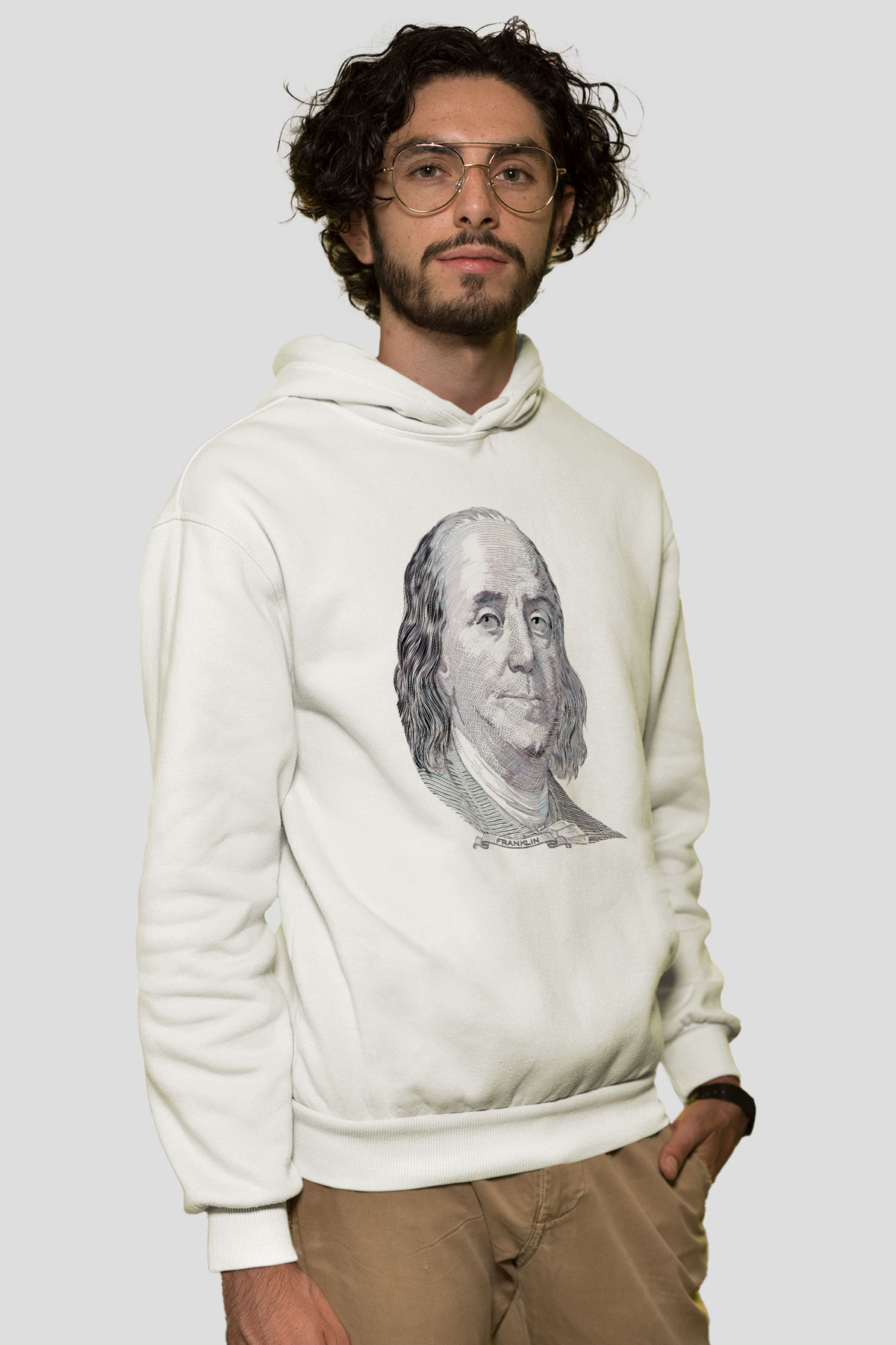 Benjamin Franklin Beyaz Unisex Kapüşonlu Sweatshirt