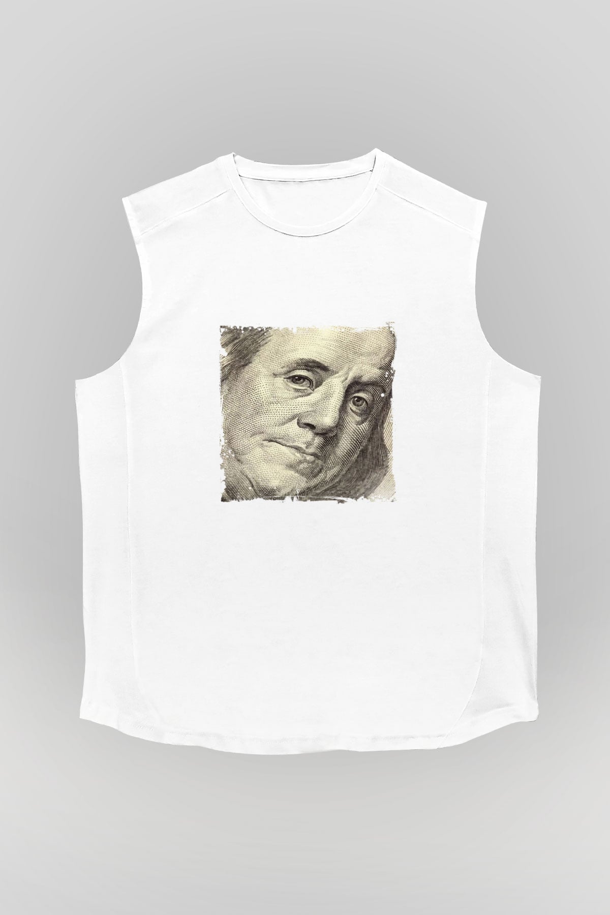 Benjamin Franklin Unisex Baskılı Beyaz Kolsuz Tişört