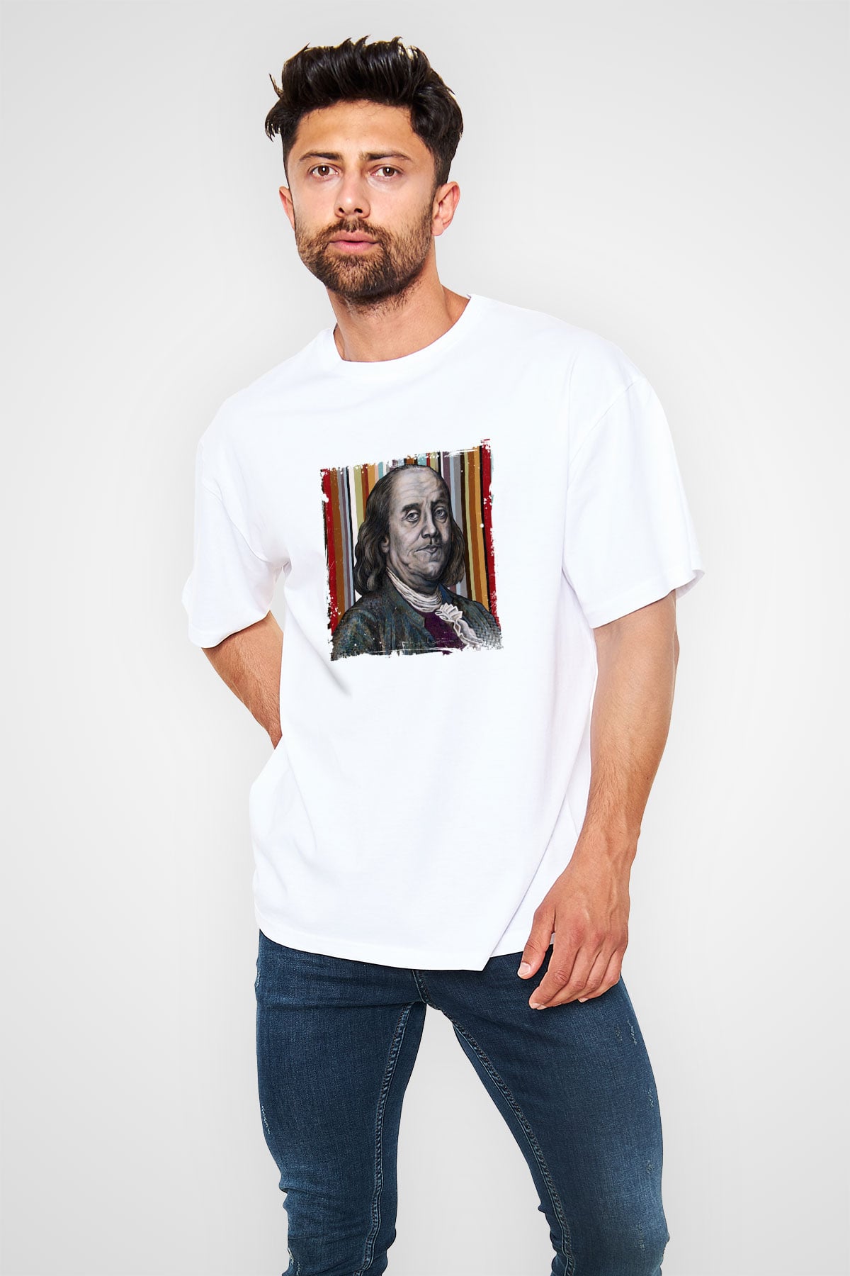Benjamin Franklin Unisex Baskılı Beyaz Tişört
